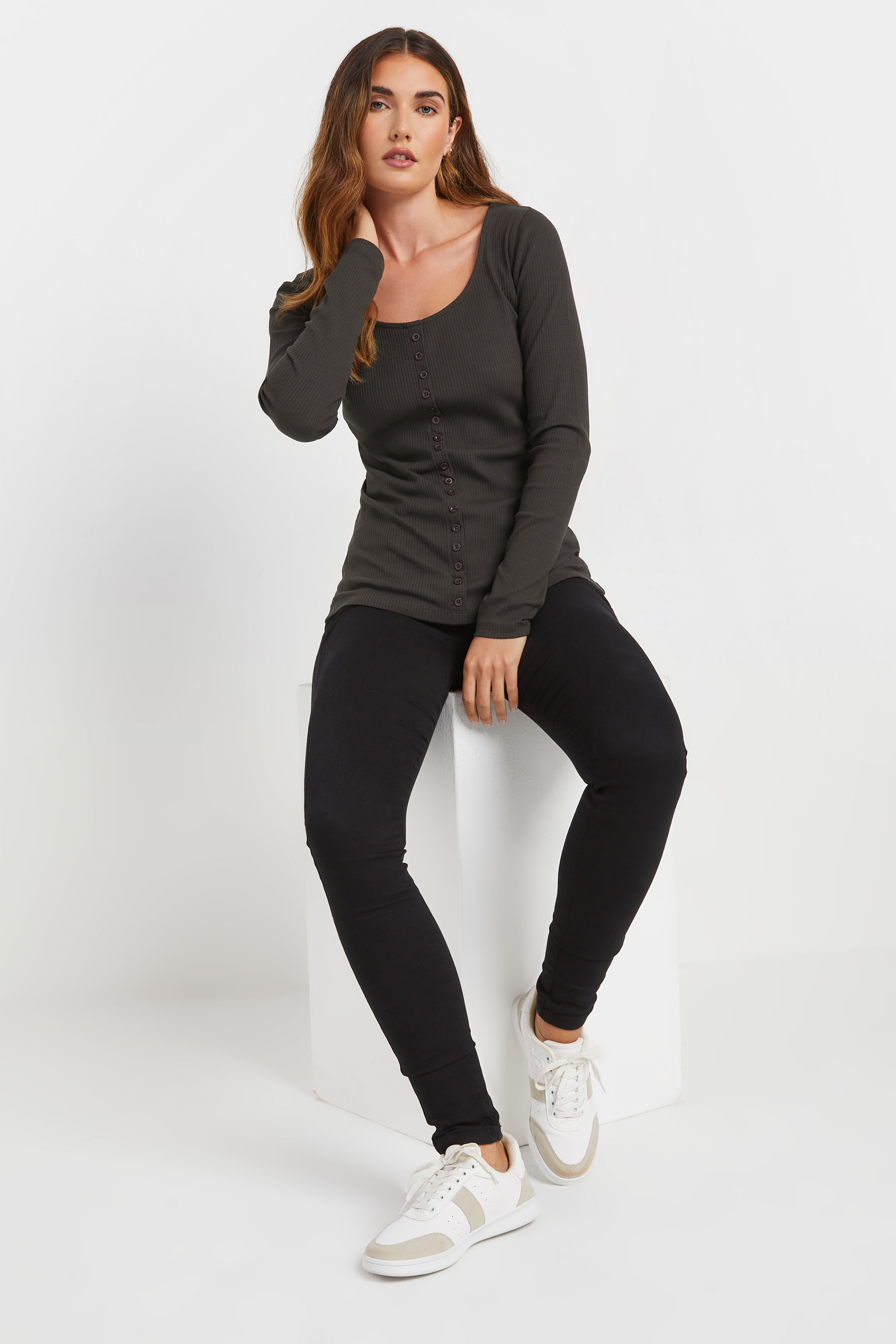 LTS Tall 2 PACK Emerald Green & Grey Ribbed Button Tops | Long Tall Sally 4
