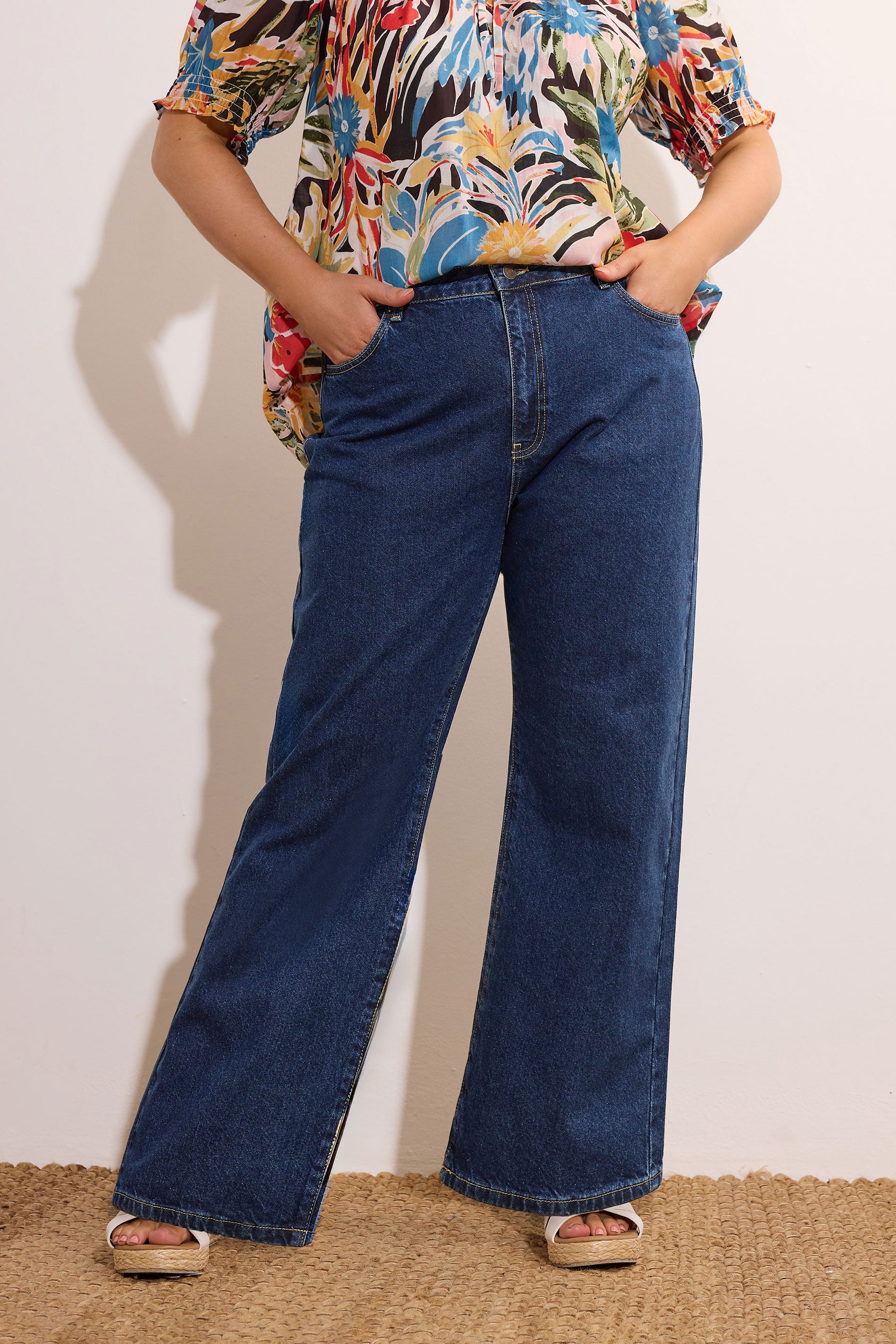 EVANS Plus Size Indigo Blue Denim Wide Leg Jeans | Evans 1