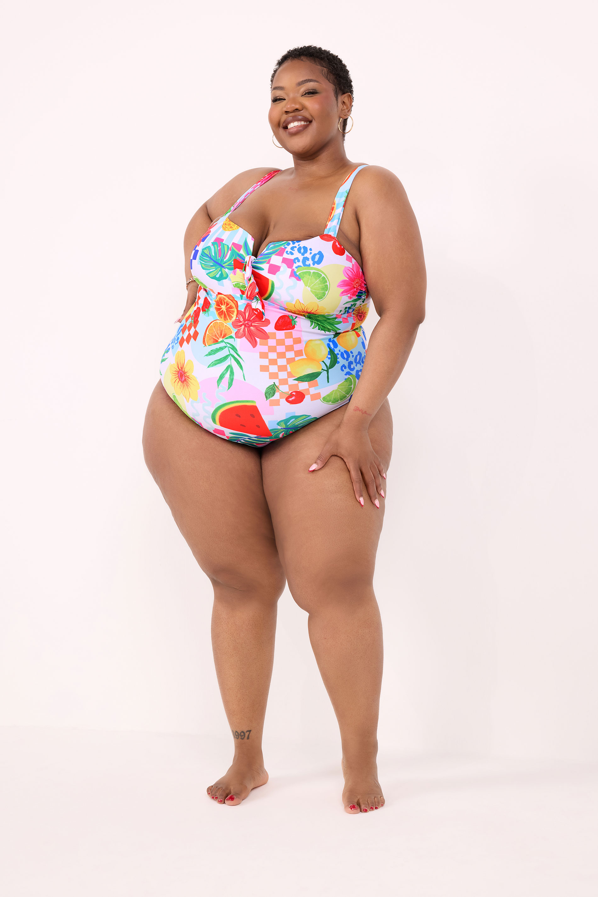 YOURS Plus Size Pink & White Mixed Summer Print Swimsuit | Yours Clothing 1