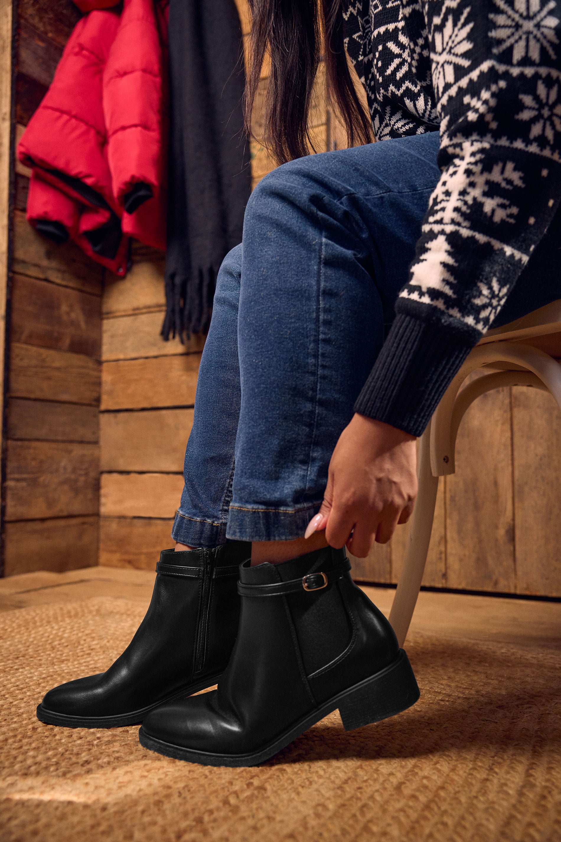 Black Faux Leather Buckle Stretch Ankle Boots In Wide E Fit & Extra Wide EEE Fit | Yours Clothing 1