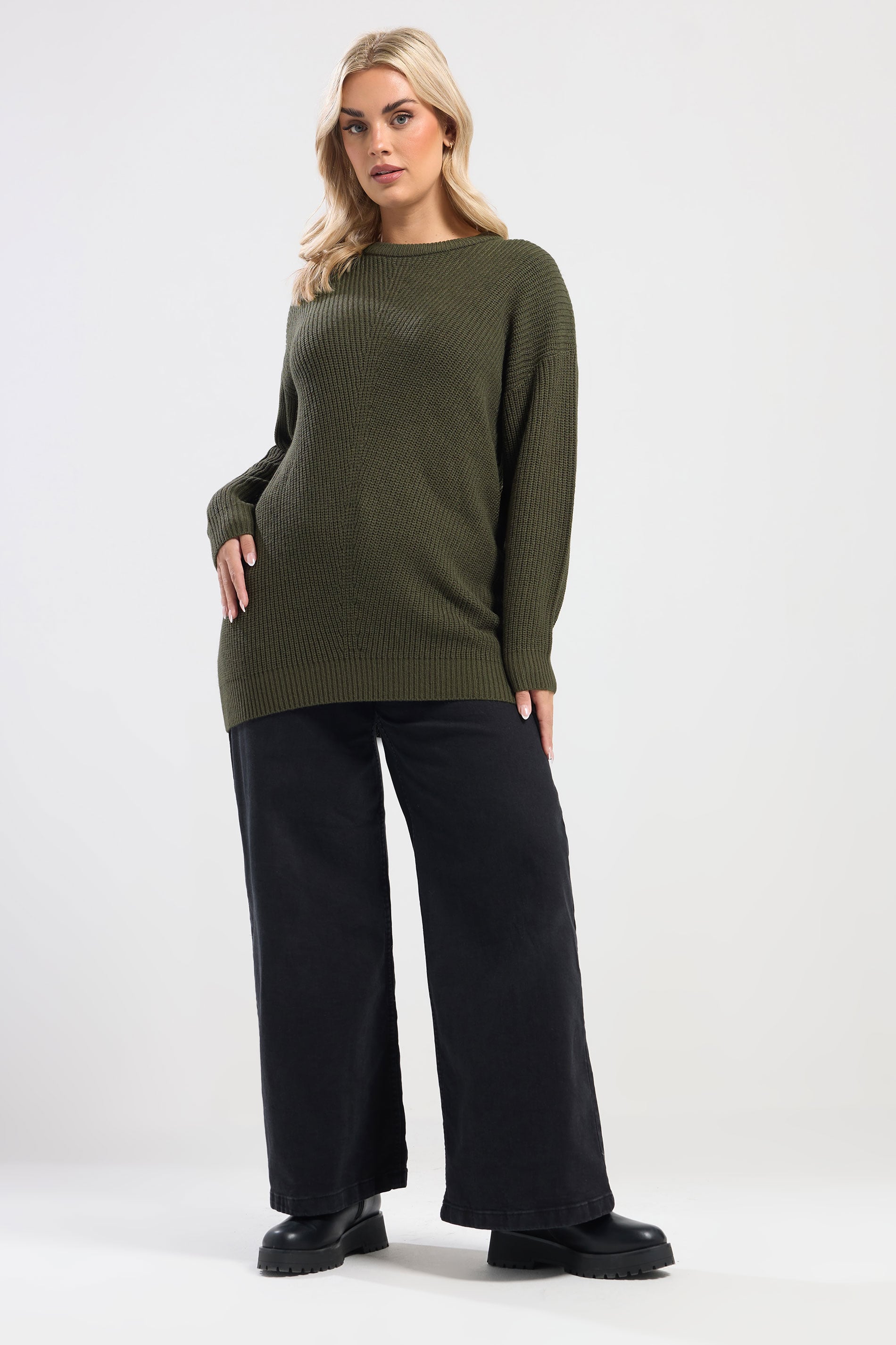YOURS Plus Size Khaki Green Essential Knitted Jumper | Yours Clothing 1