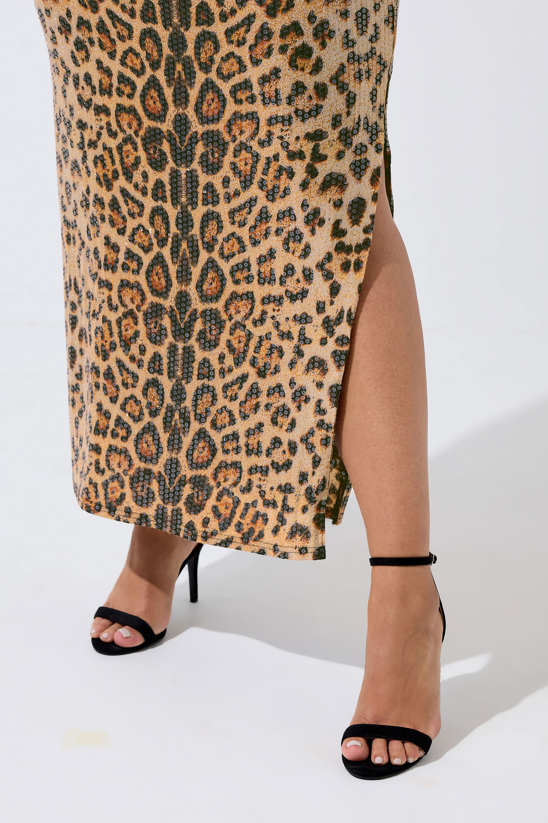 LIMITED COLLECTION Plus Size Brown Leopard Print Sequin Maxi Dress | Yours Clothing 5