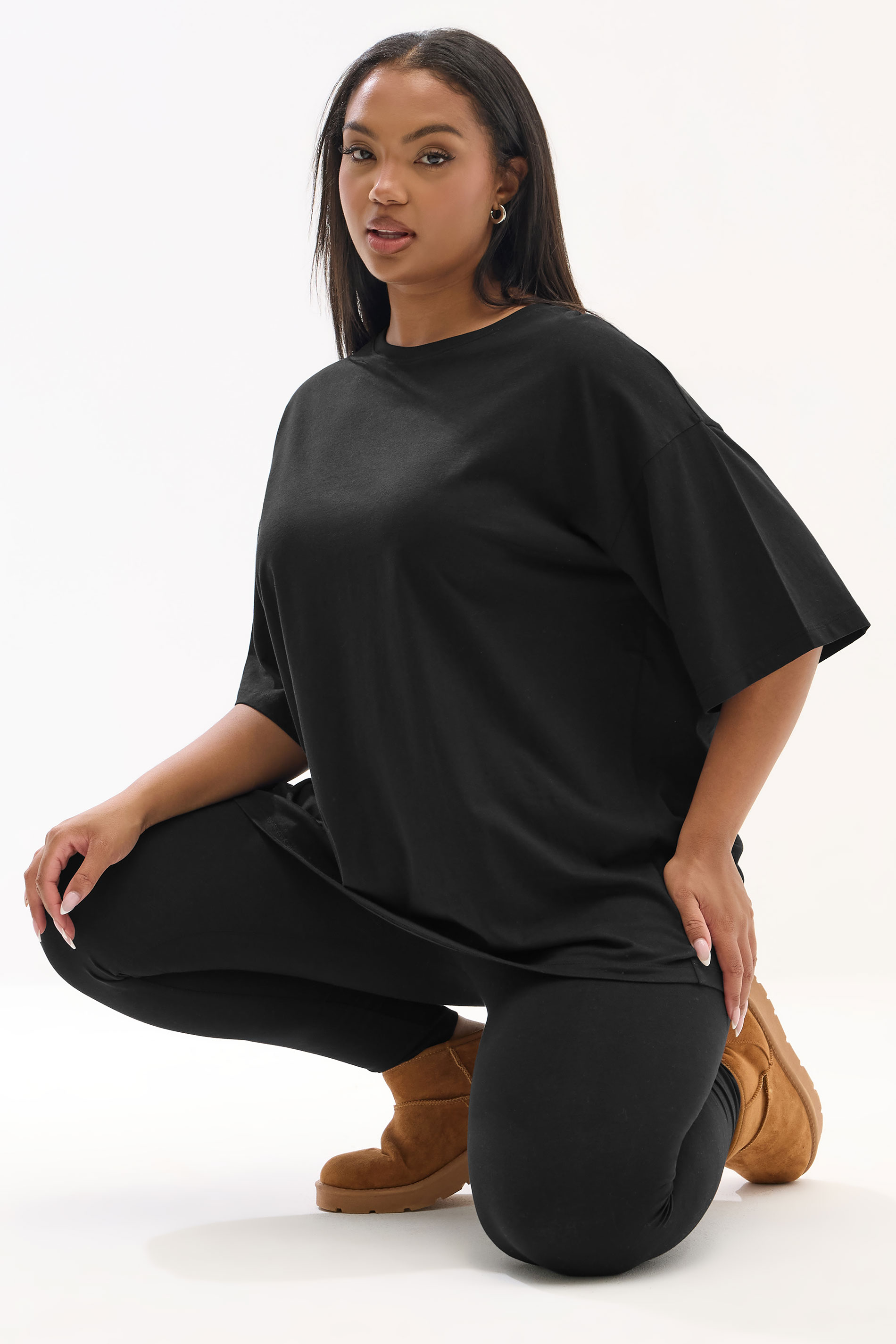YOURS Plus Size Black T-Shirt & Legging Set | Yours Clothing 3