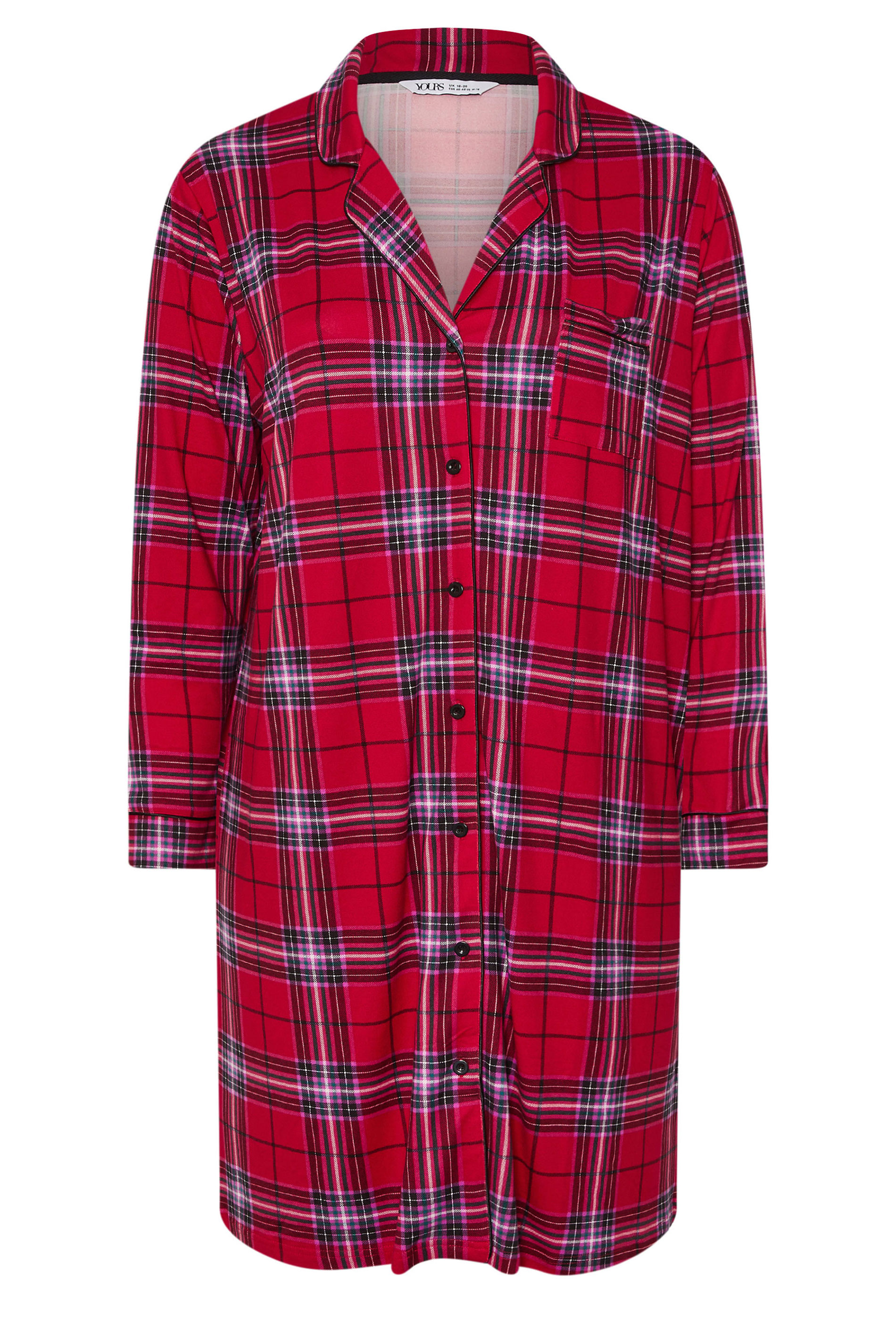 YOURS Plus Size Red Check Button Through Soft Touch Nightdress | Yours Clothing 5