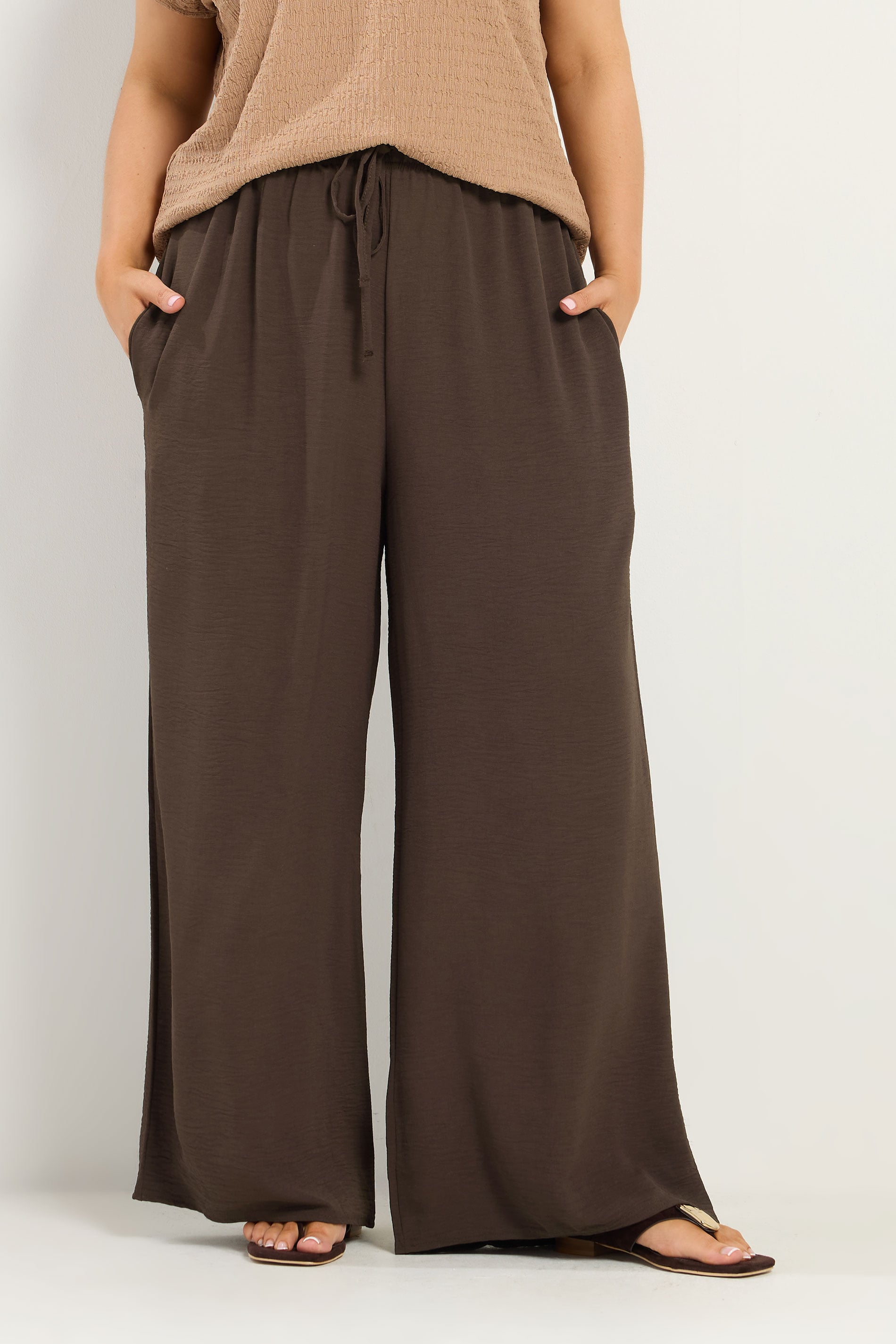 YOURS Plus Size Chocolate Brown Twill Wide Leg Trousers | Yours Clothing 3