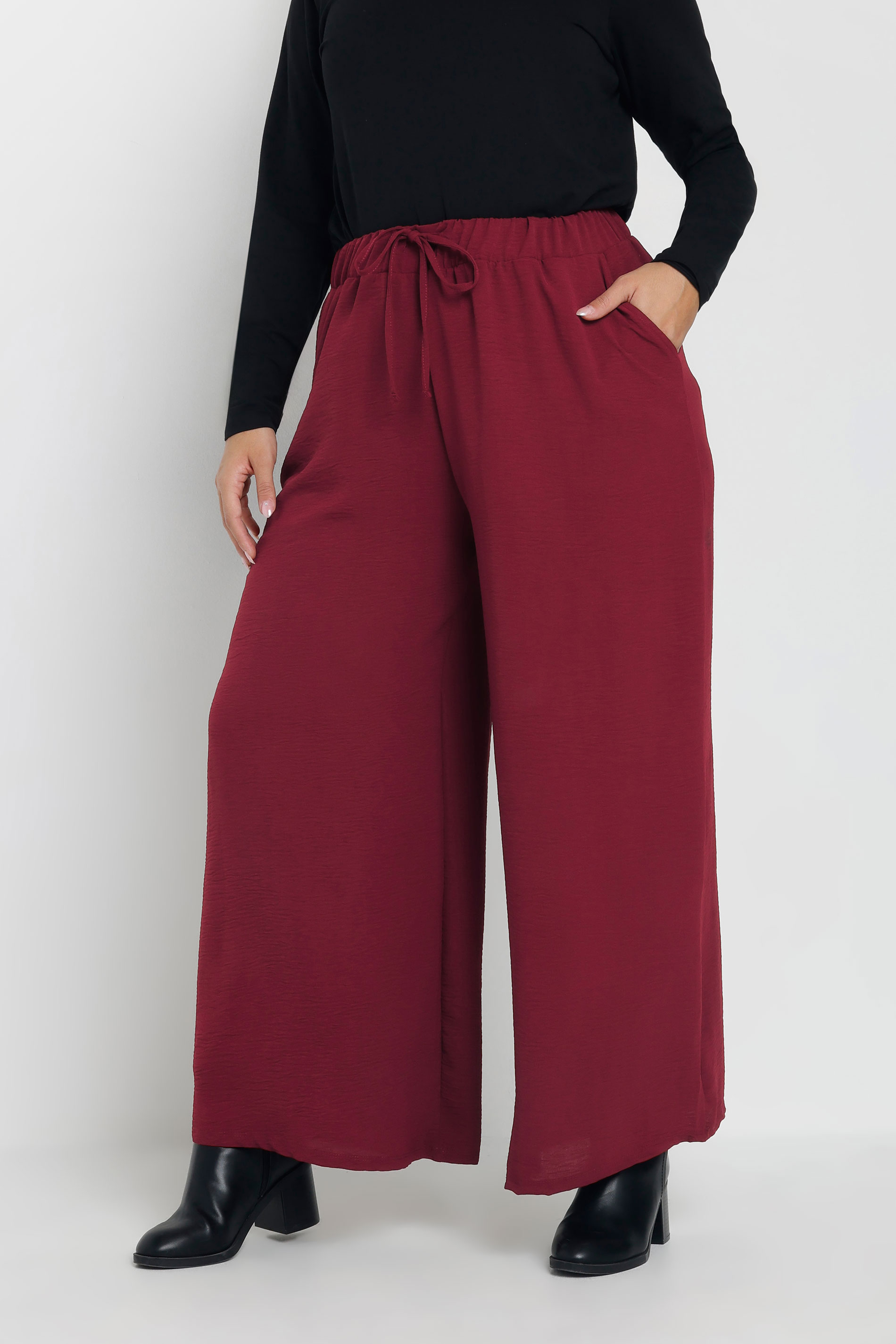 YOURS Plus Size Burgundy Red Wide Leg Trousers | Yours Clothing 3