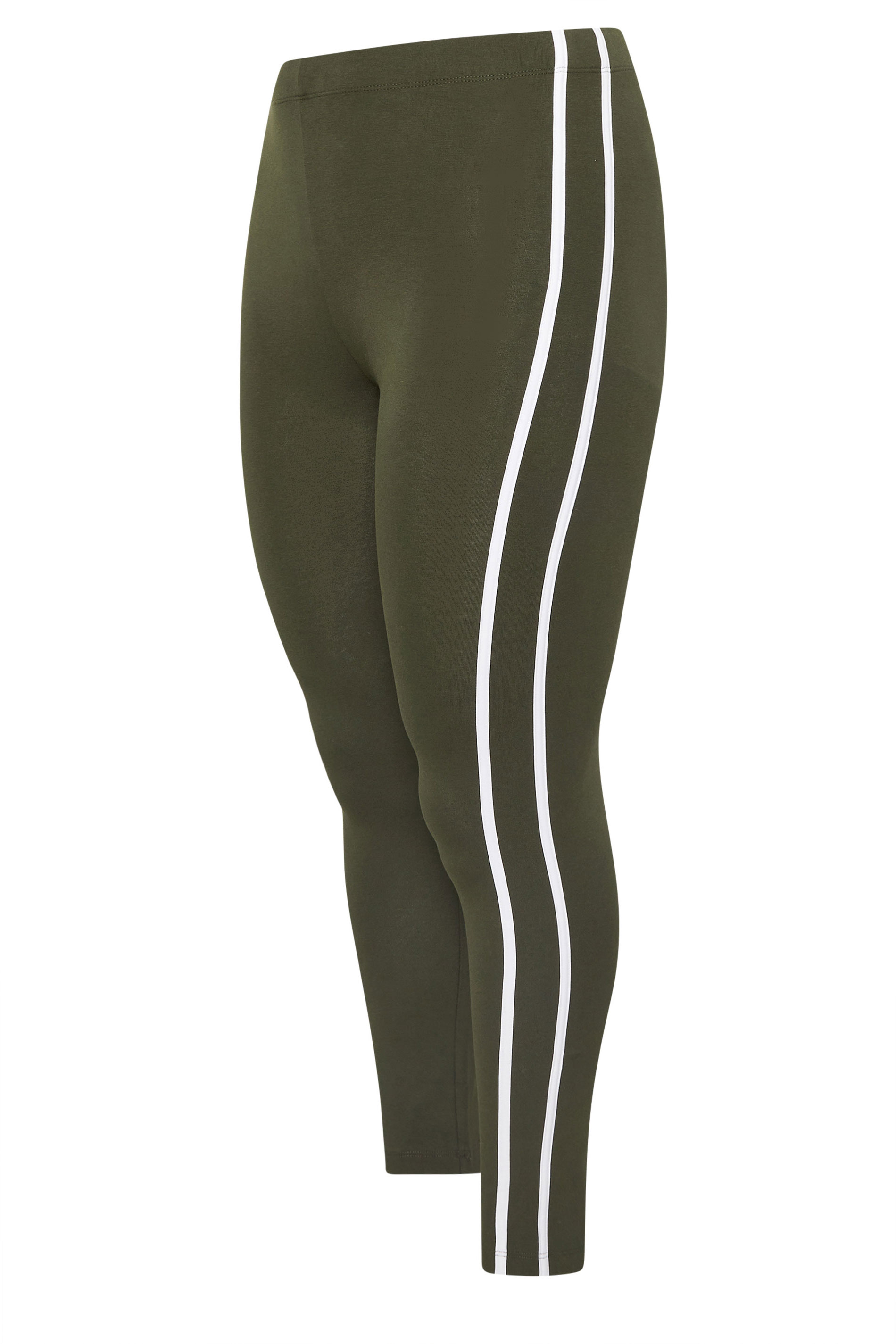 YOURS ACTIVE Plus Size Khaki Green Side Stripe Leggings | Yours Clothing 5