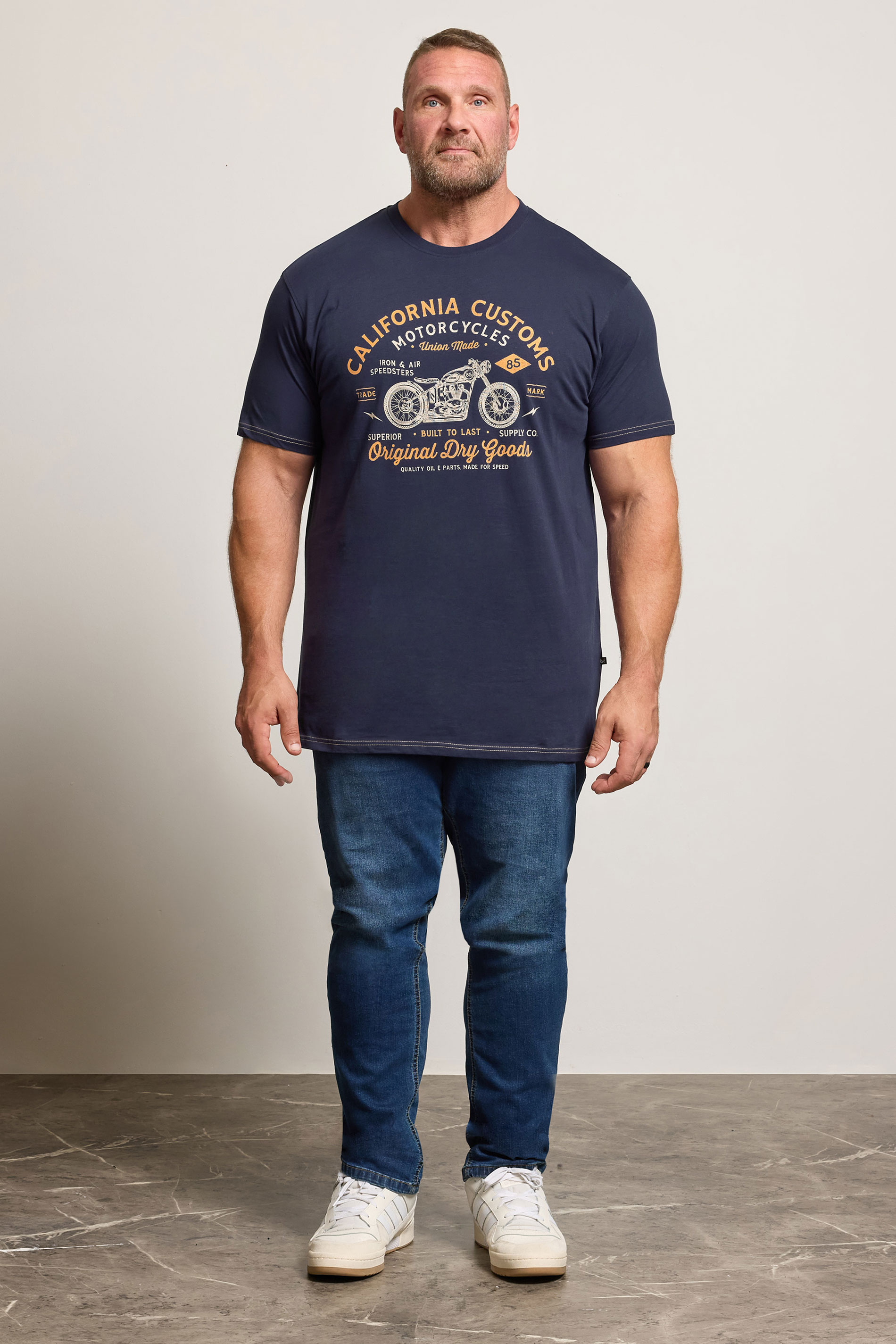 KAM Big & Tall Stone Beige Vintage Denim Graphic Print T-Shirt | BadRhino 1