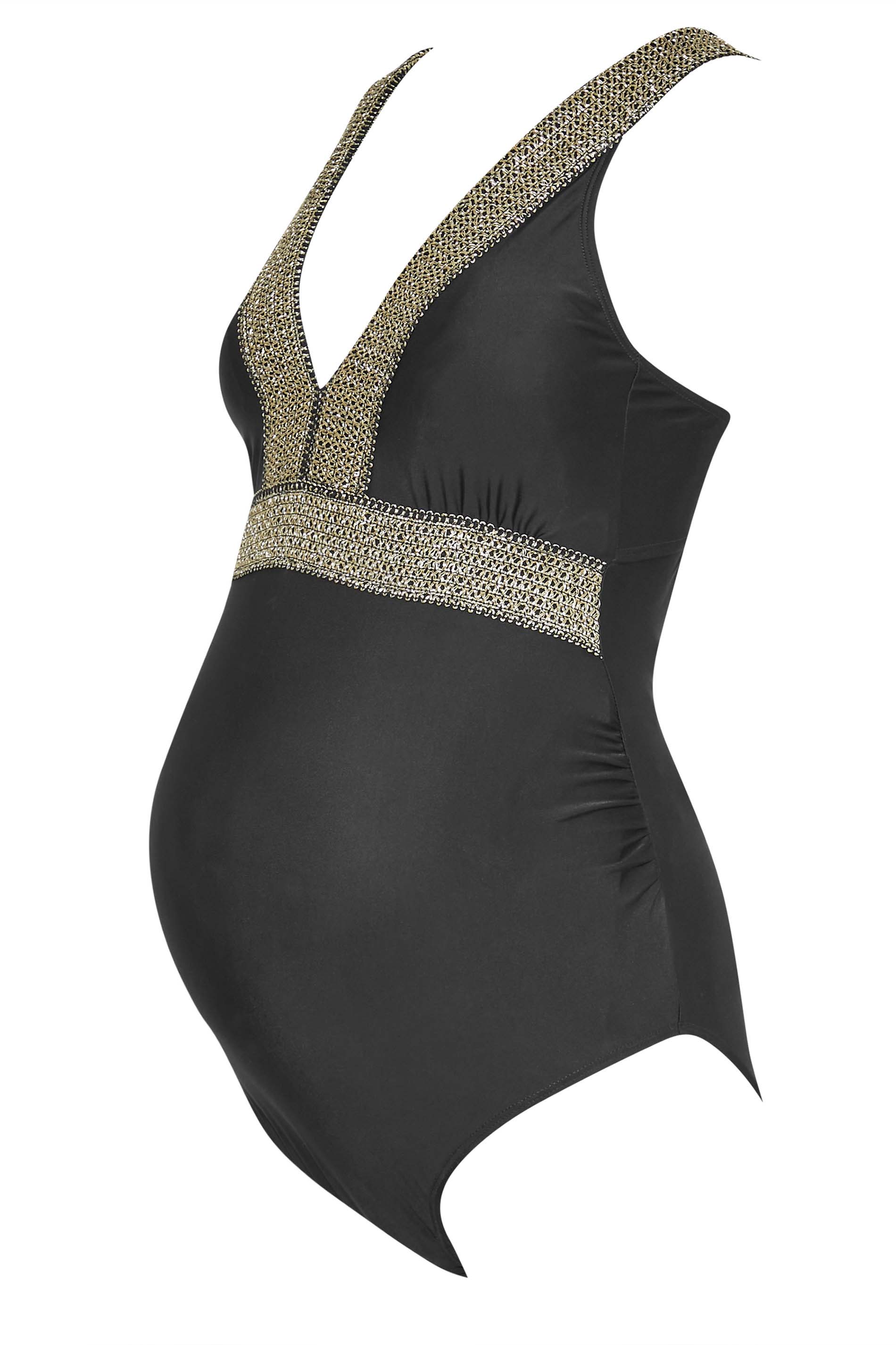 LTS Tall Women's Maternity Black Contrast Low Cut Swimsuit | Long Tall Sally 5