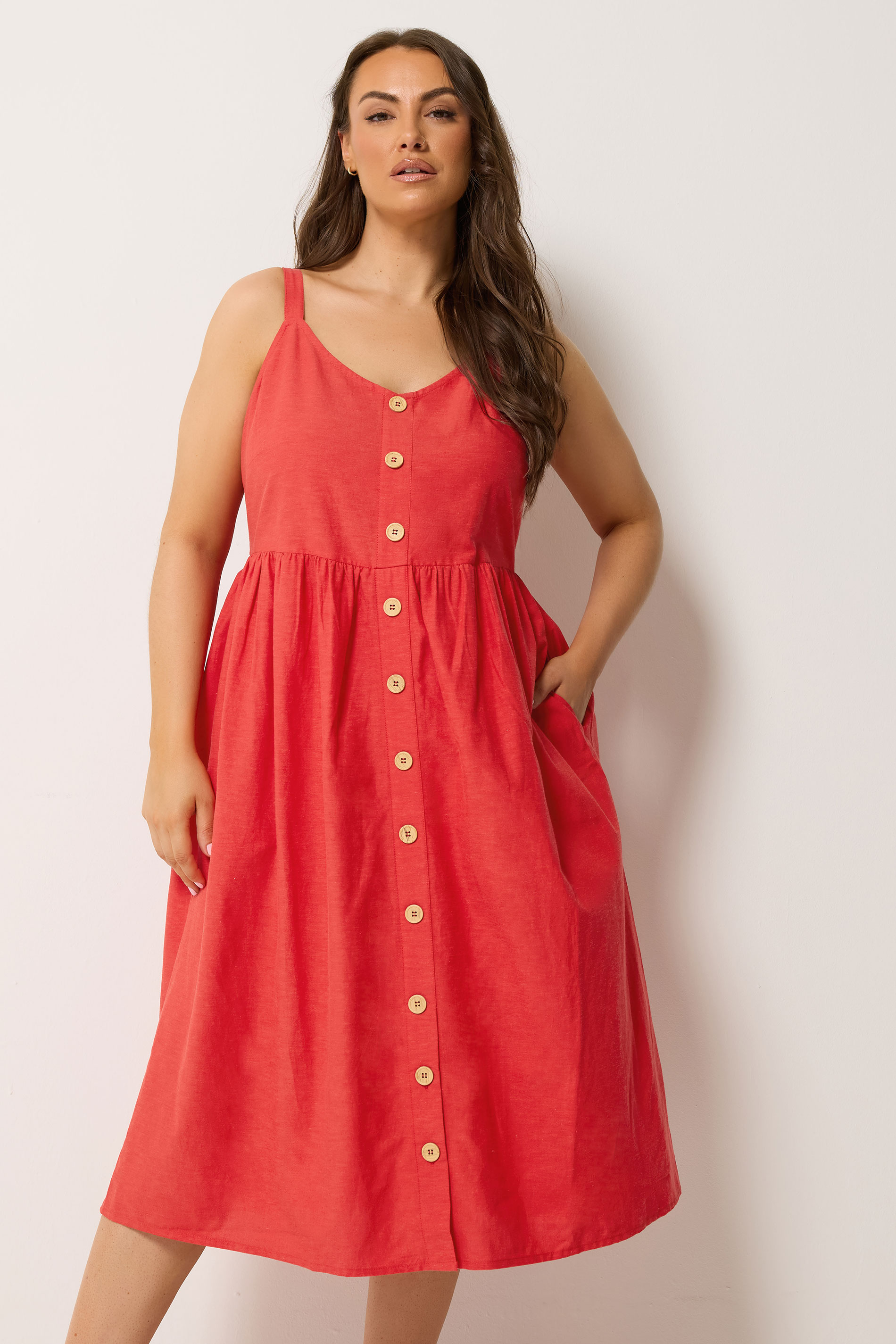 YOURS Plus Size Red Linen Sundress | Yours Clothing 3