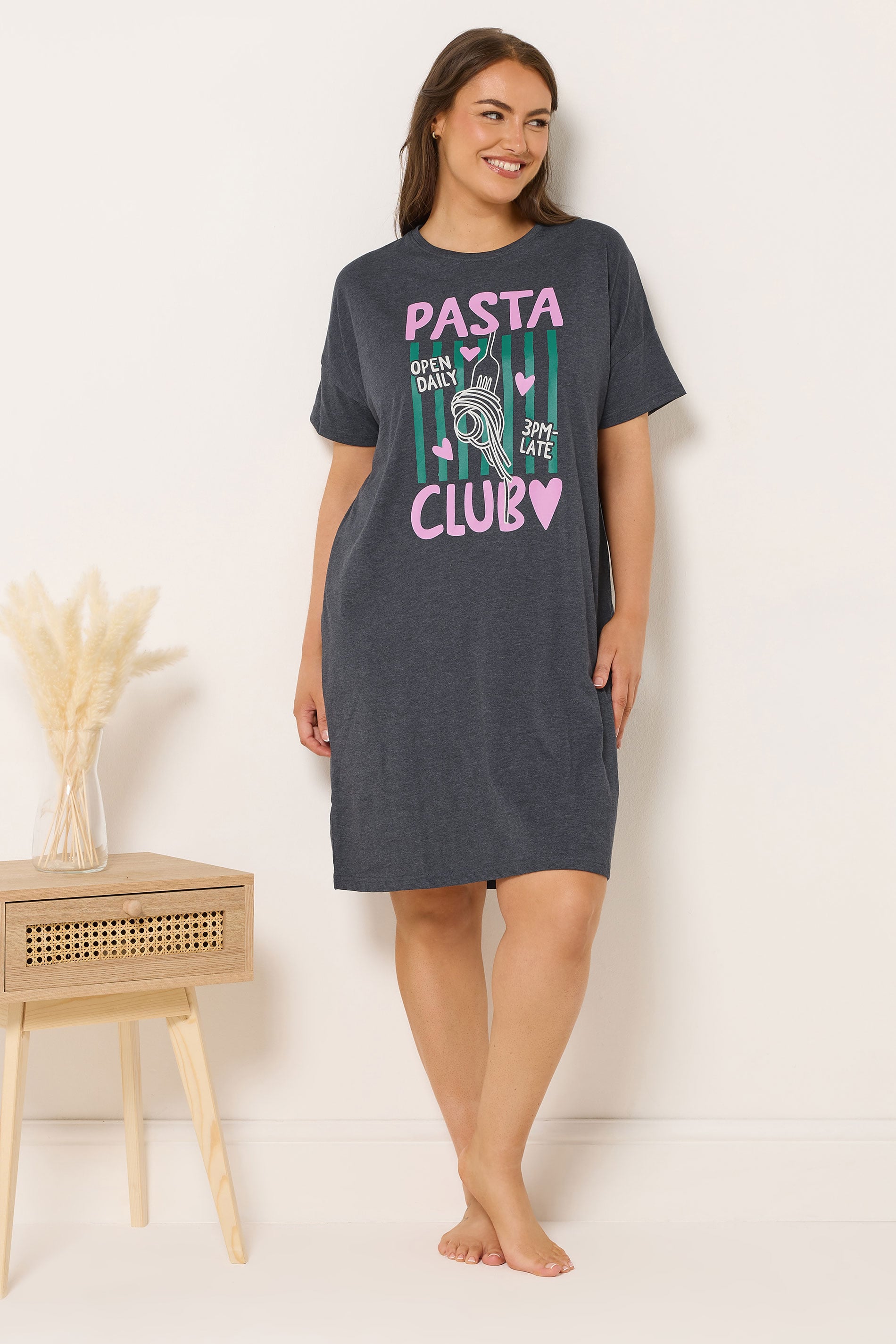 YOURSET 2 PACK Plus Size Grey 'Pasta Club' Sleep Tee Nightdresses | Yours Clothing 2