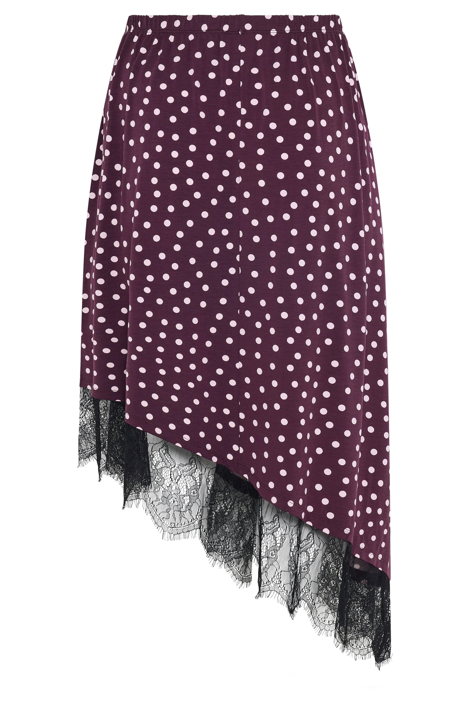 YOURS Plus Size Purple Polka Dot Lace Asymmetric Hem Skirt | Yours Clothing 6