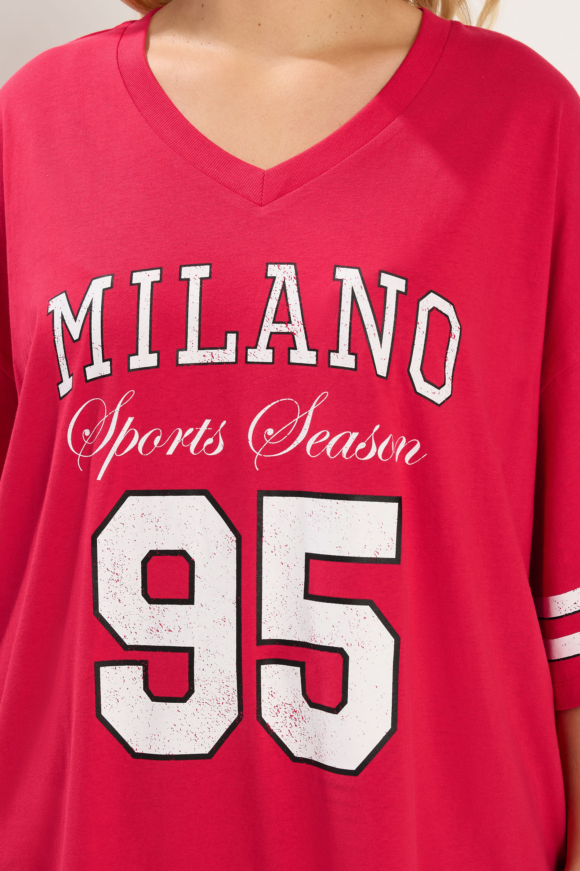 YOURS Plus Size Red 'Milano' Boxy Varsity T-Shirt | Yours Clothing 5