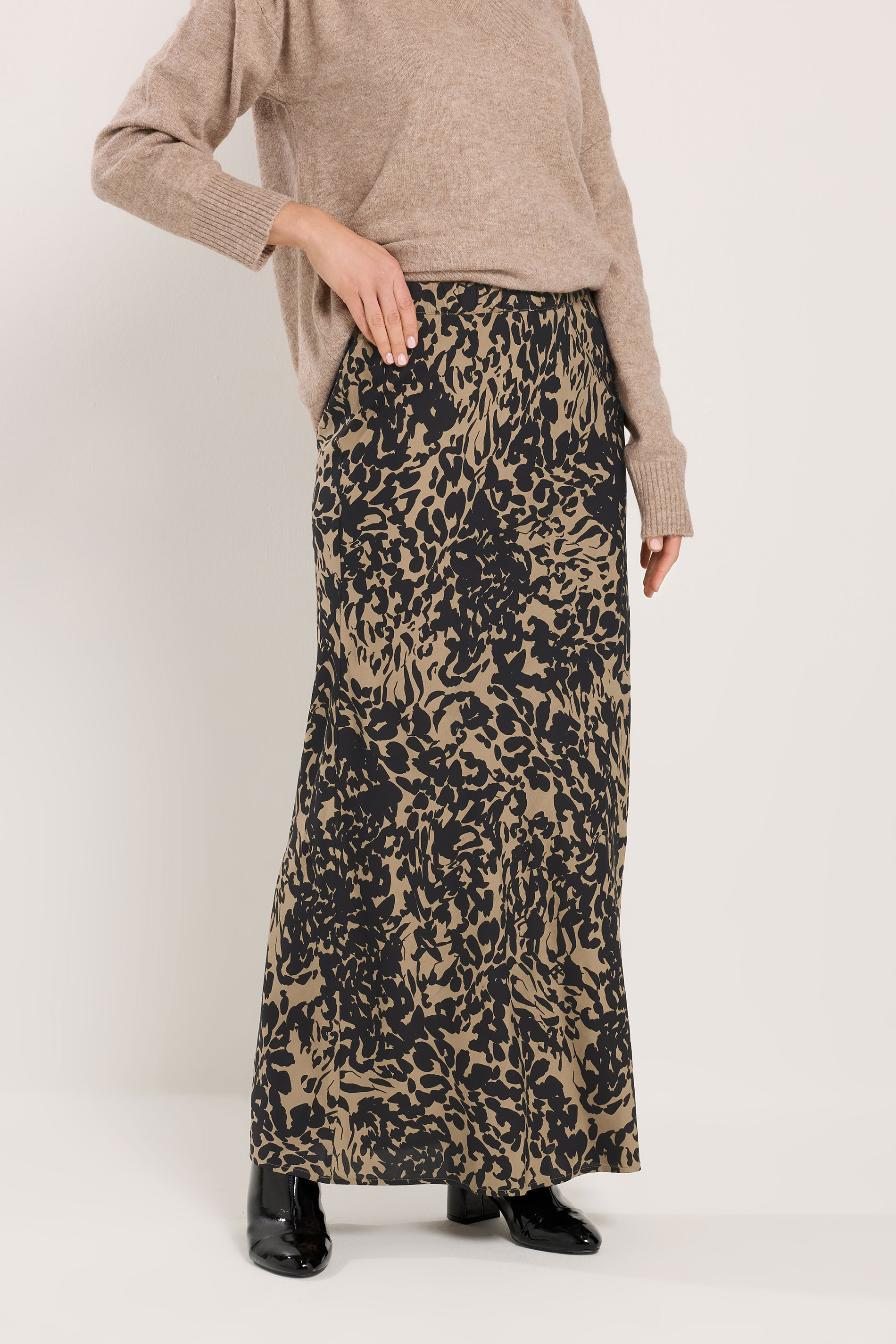LTS Tall Women's Black Abstract Print Cotton Maxi Skirt | Long Tall Sally 1