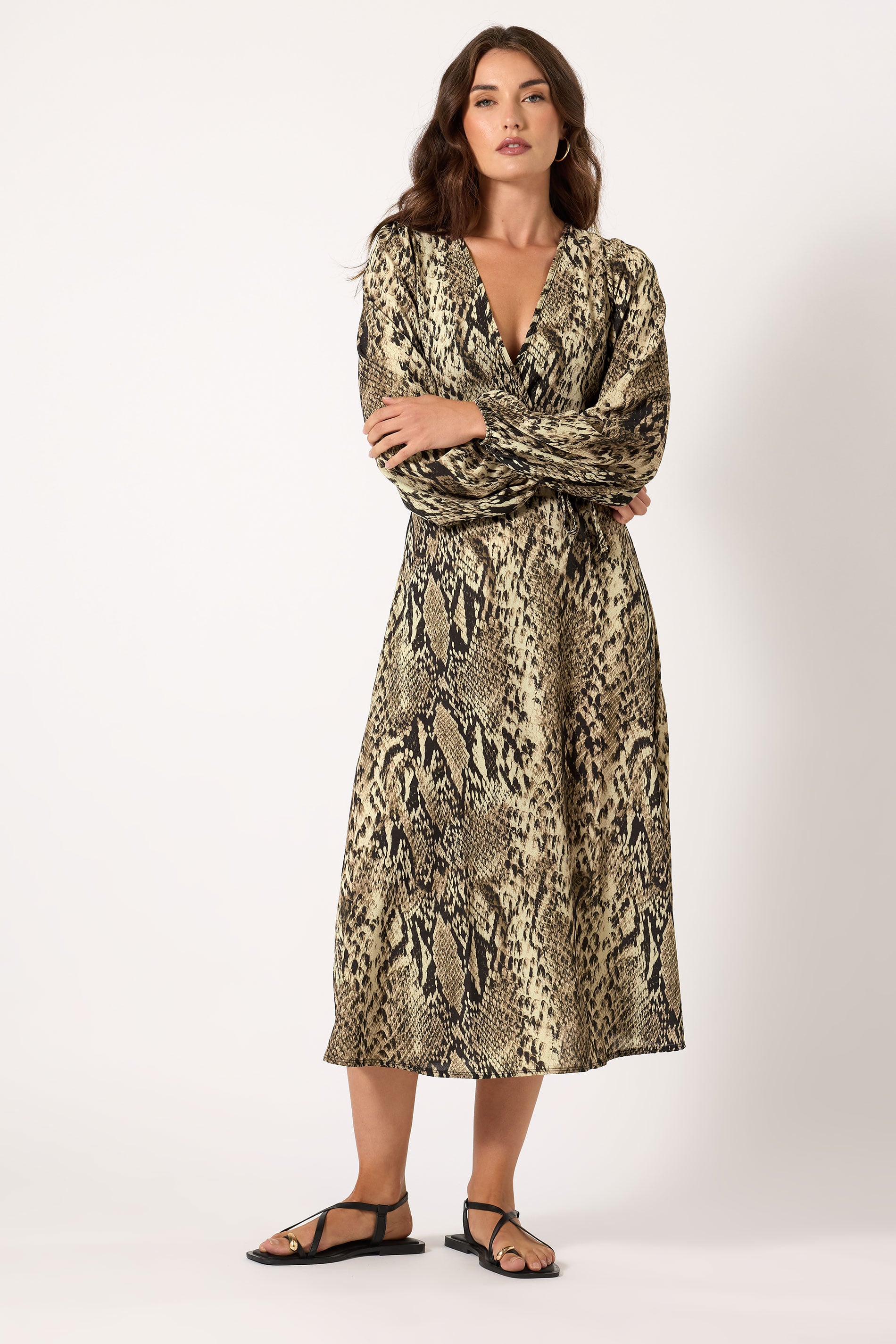 LTS Tall Beige Brown Snake Print Wrap Midi Dress | Long Tall Sally 3