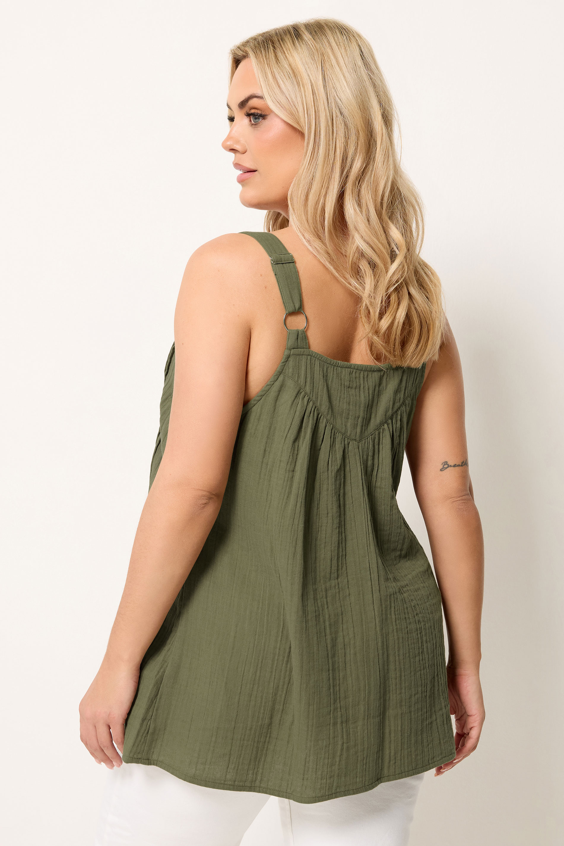 YOURS Plus Size Green Crochet Insert Vest Top | Yours Clothing 2