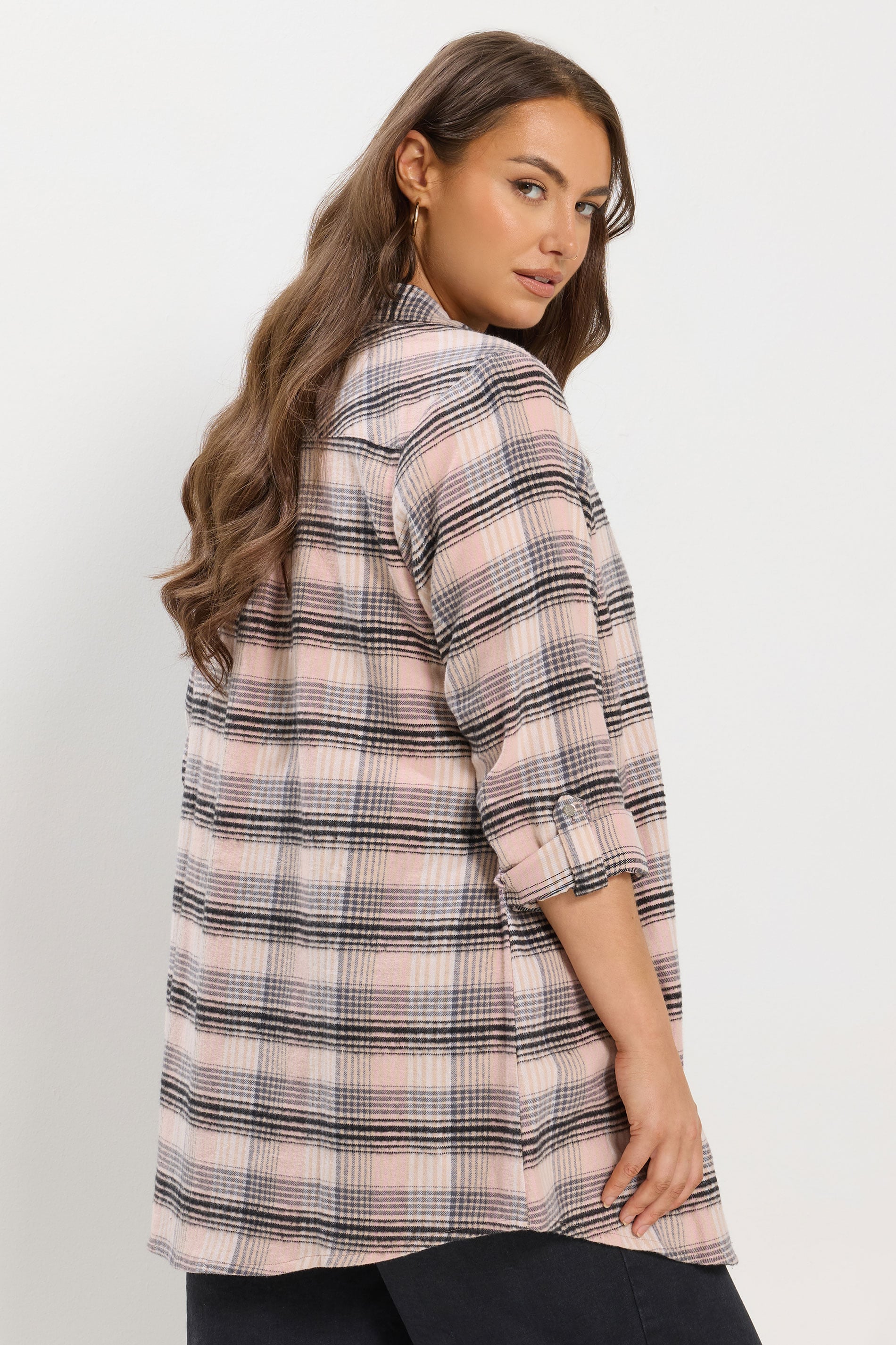 YOURS Plus Size Pink Check Boyfriend Shirt | Yours Clothing 2
