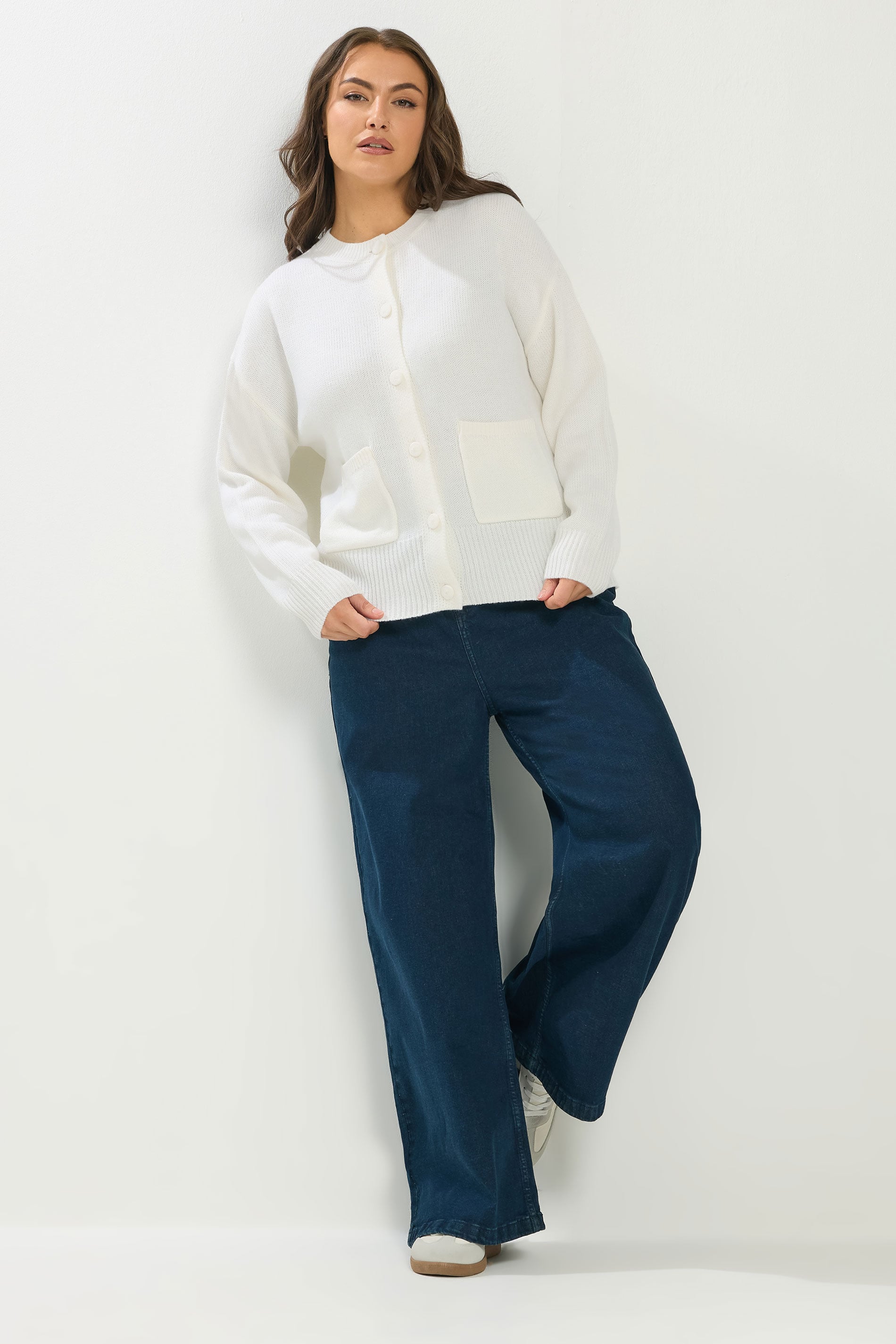 YOURS Plus Size White Button Through Knitted Cardigan | Yours Clothing 1