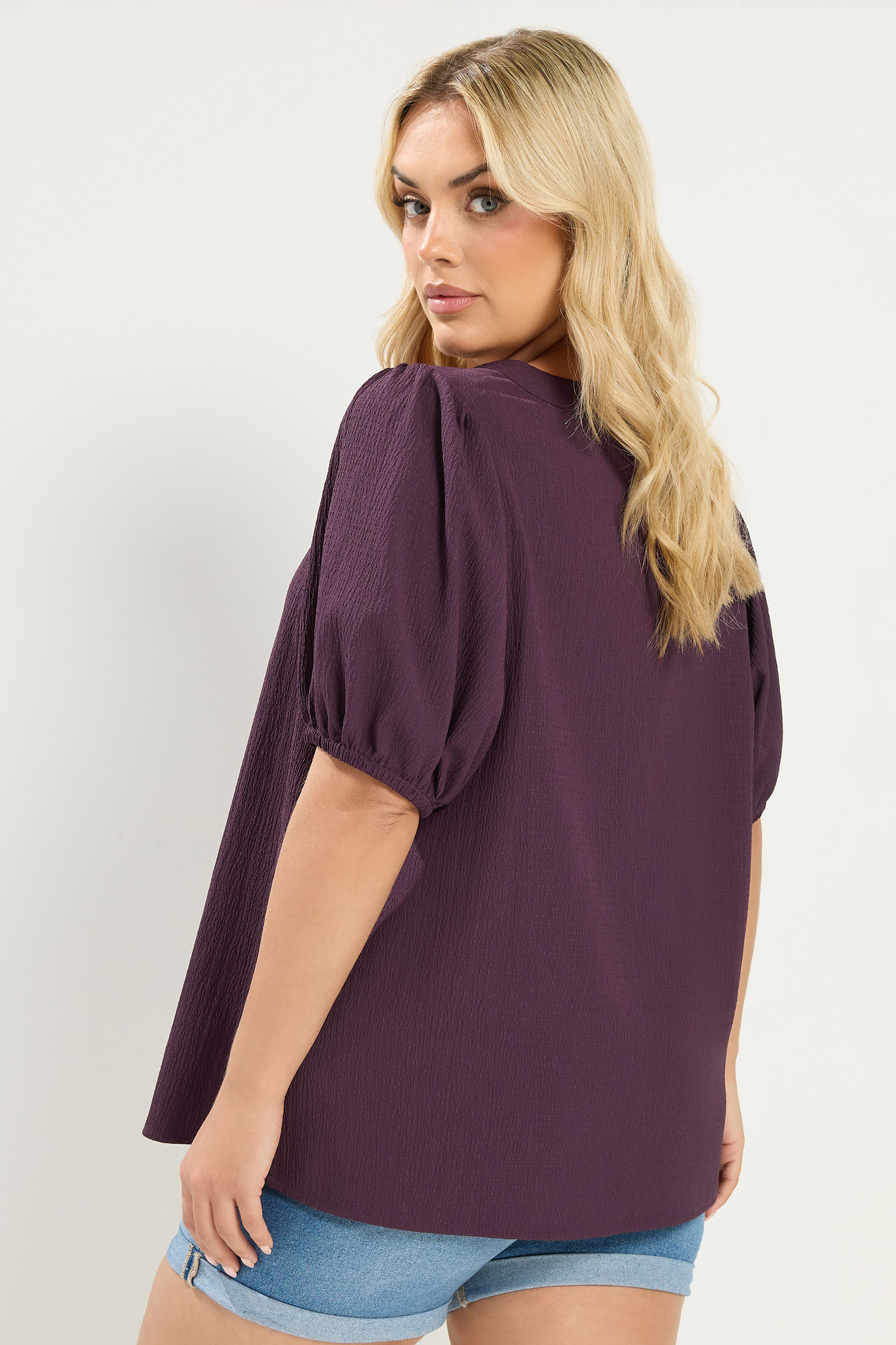 YOURS Plus Size Purple Button Textured Blouse | Yours Clothing 2
