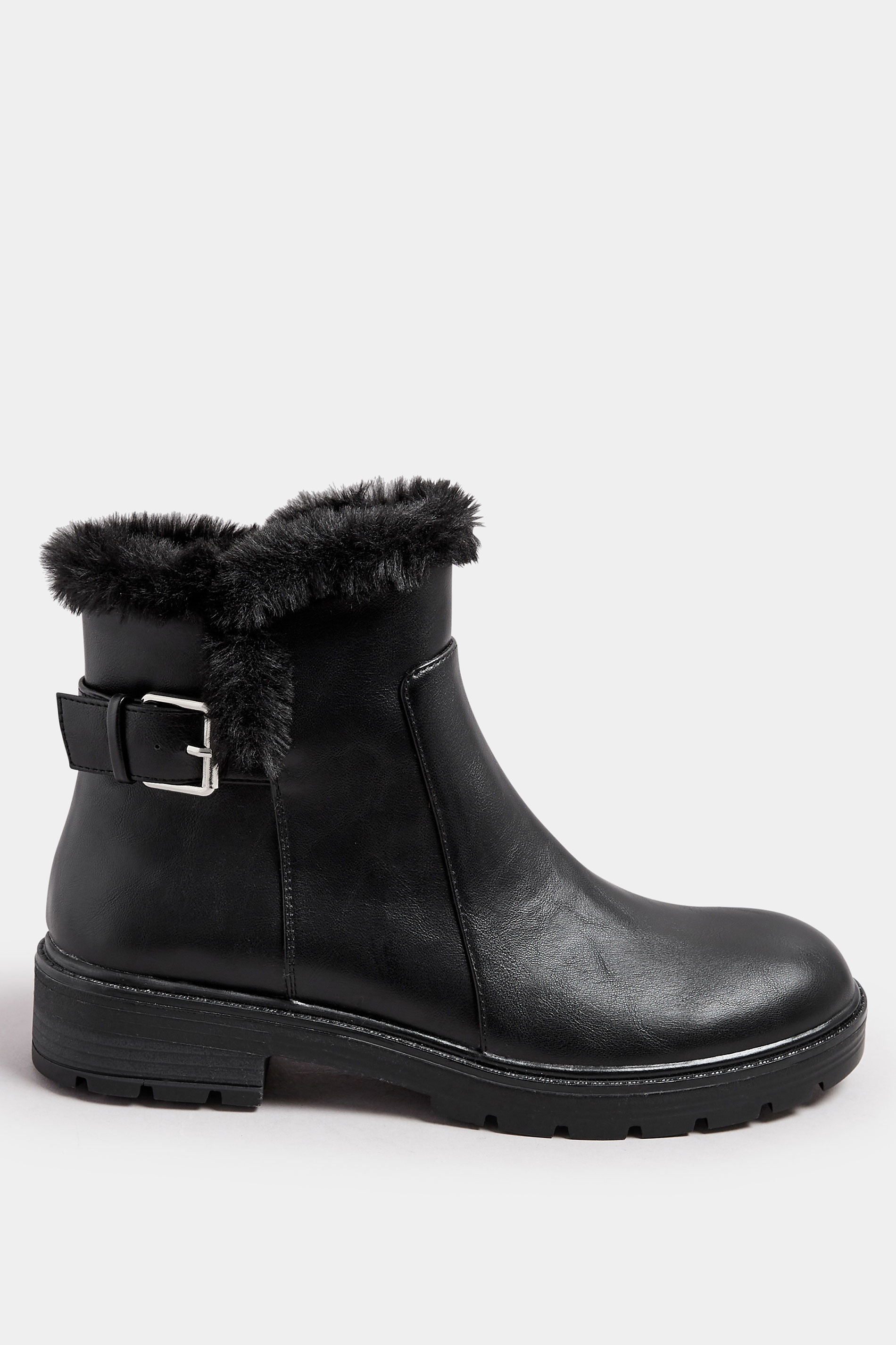 LTS Black Faux Fur Lined Biker Boots In Standard Fit | Long Tall Sally 2