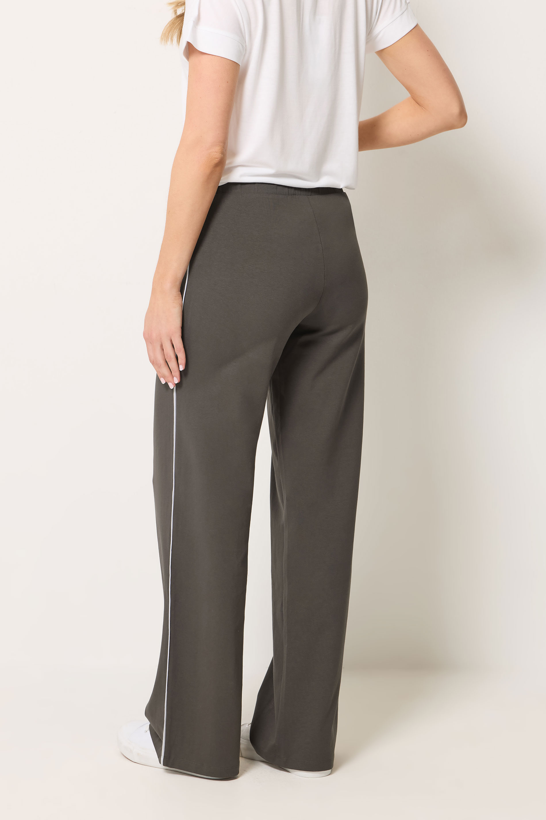 LTS Tall Women's Charcoal Grey Side Stripe Cotton Wide Leg Leggings | Long Tall Sally 2