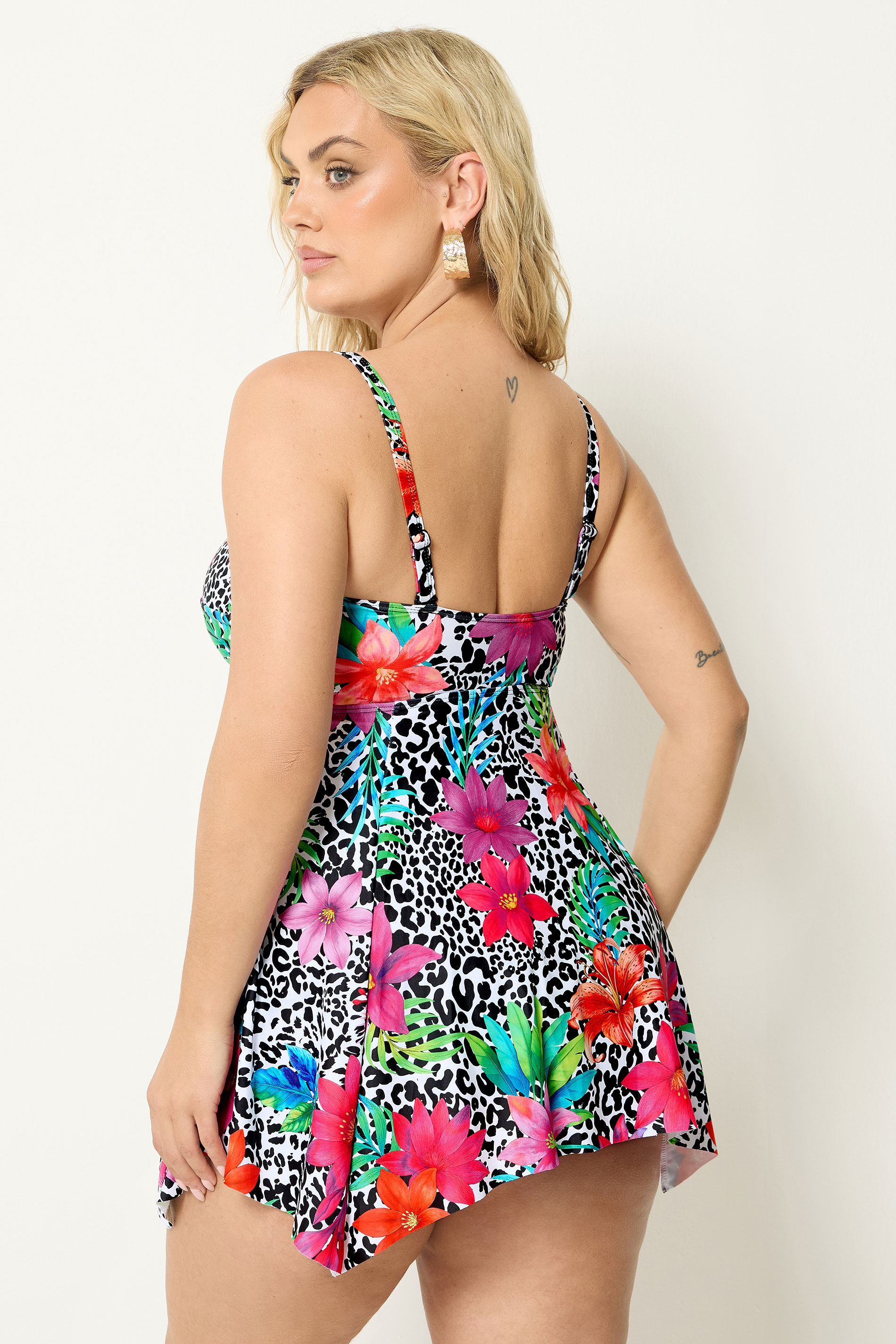 YOURS Plus Size Black Animal Floral Tankini Top | Yours Clothing 5