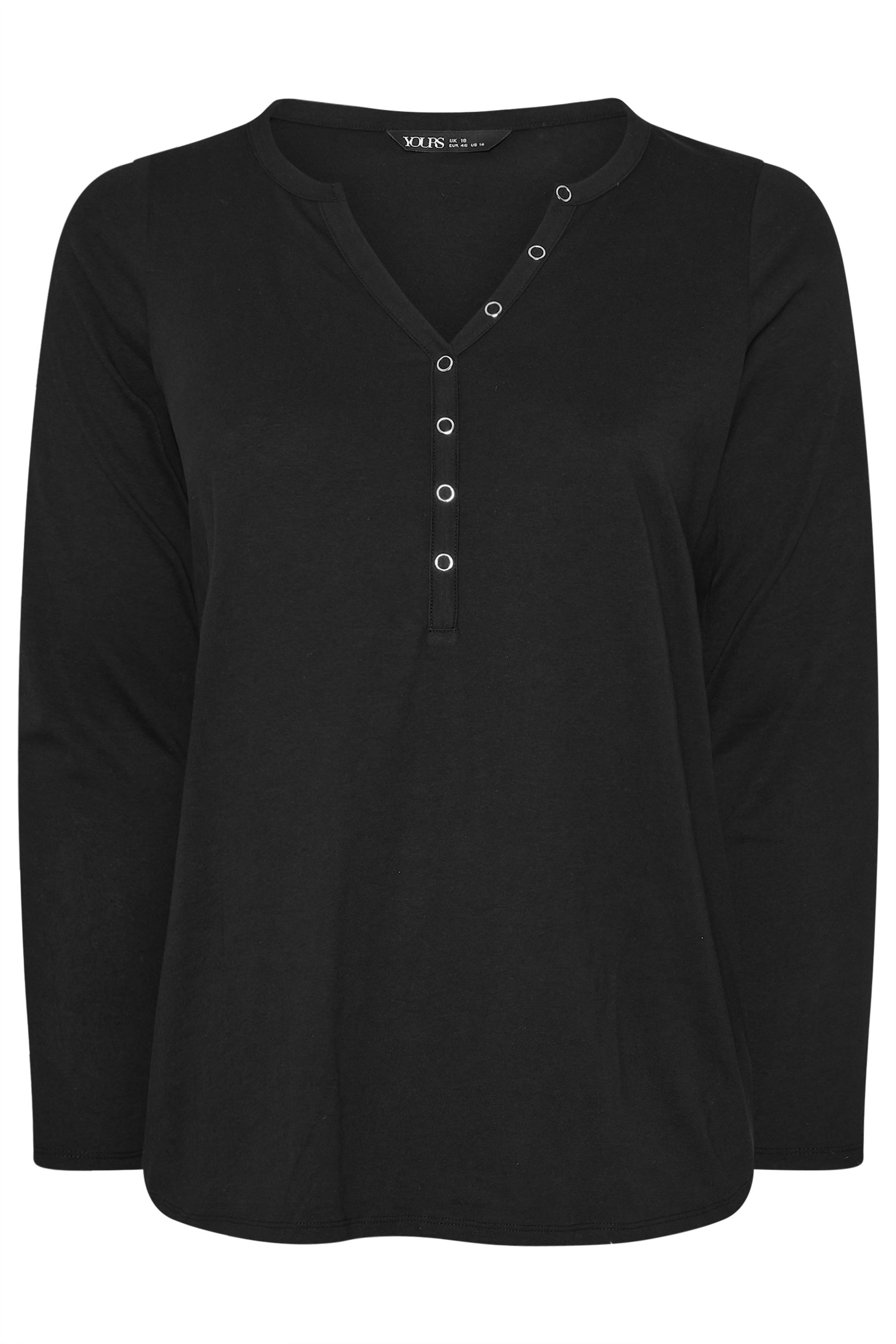 YOURS Plus Size Black Henley Top | Yours Clothing 5
