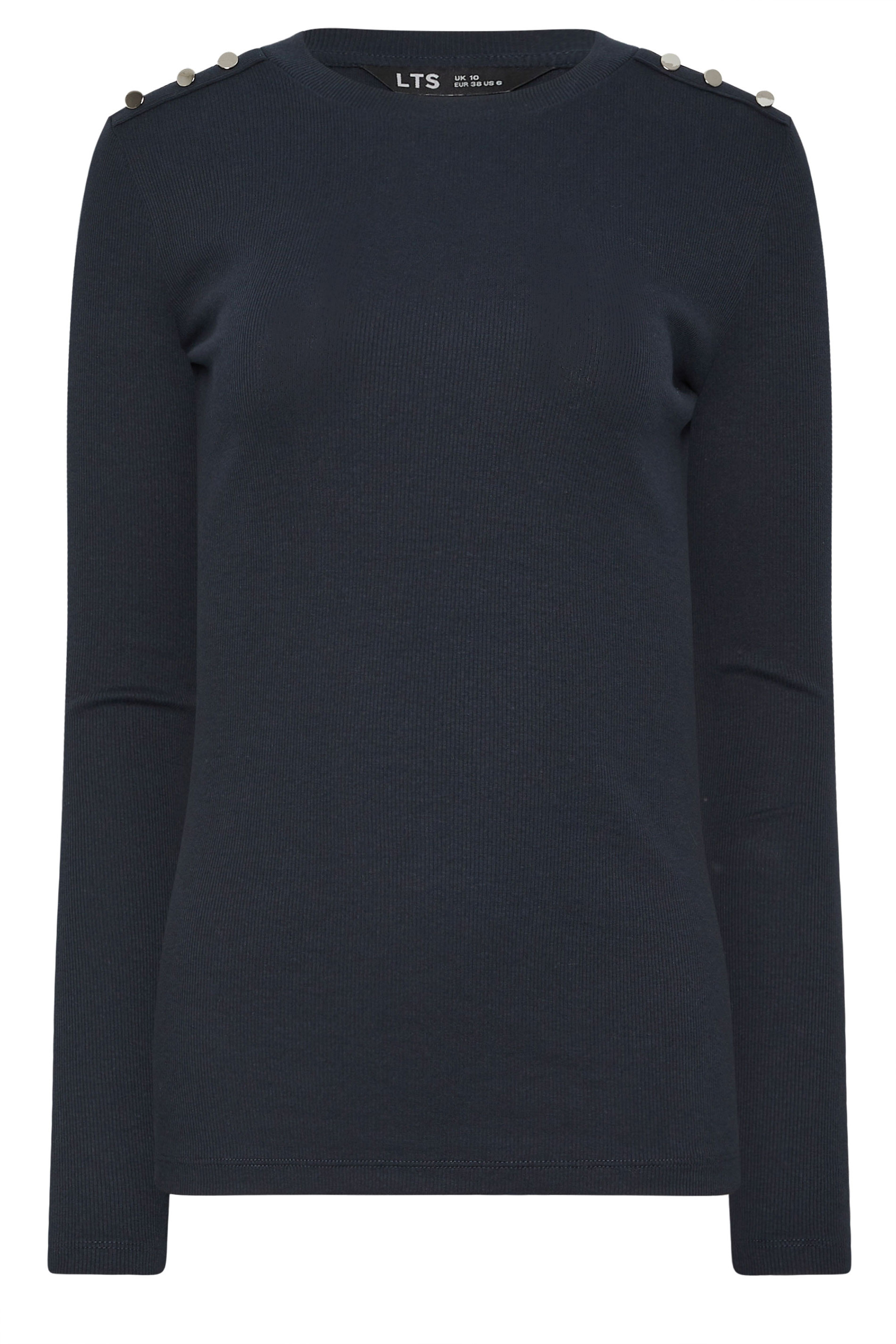 LTS Tall Women's Navy Blue Ribbed Button Top | Long Tall Sally 5