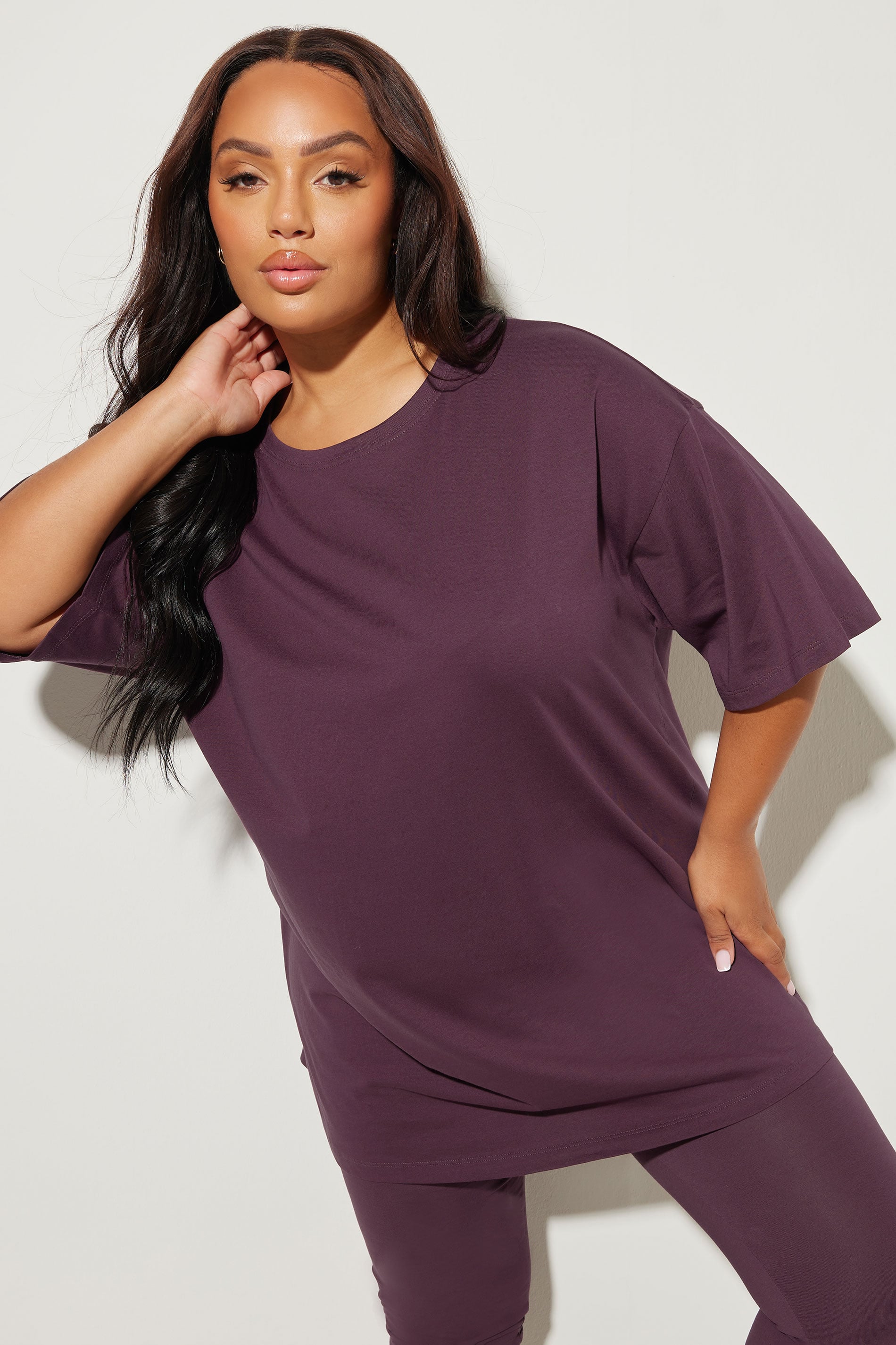 YOURS Plus Size Dark Purple Relaxed Longline T-Shirt | Yours Clothing 3