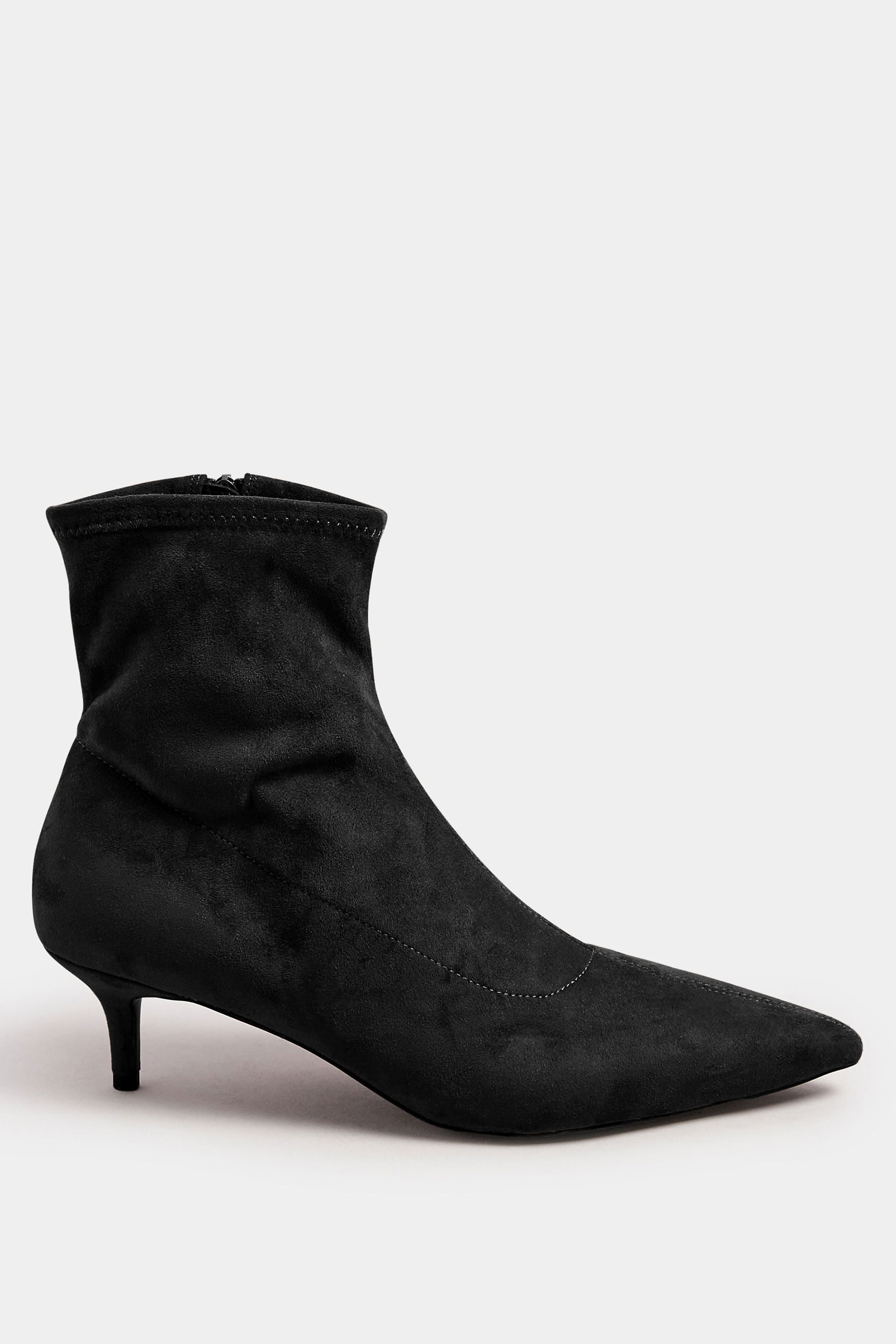 LTS Black Faux Suede Kitten Heeled Boots In Standard Fit | Long Tall Sally 2