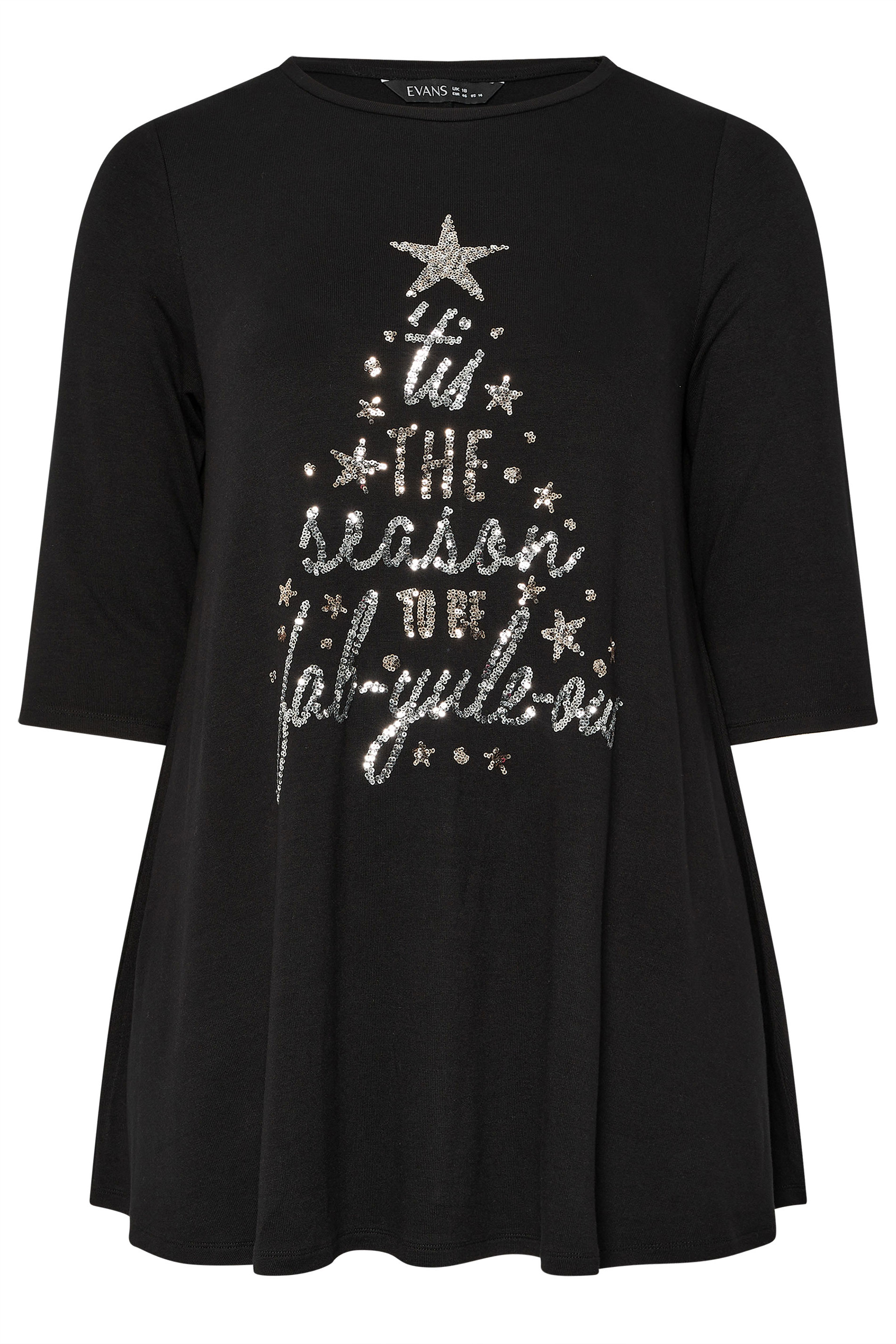 EVANS Plus Size Black Sequin Christmas Tree Top | Evans 5