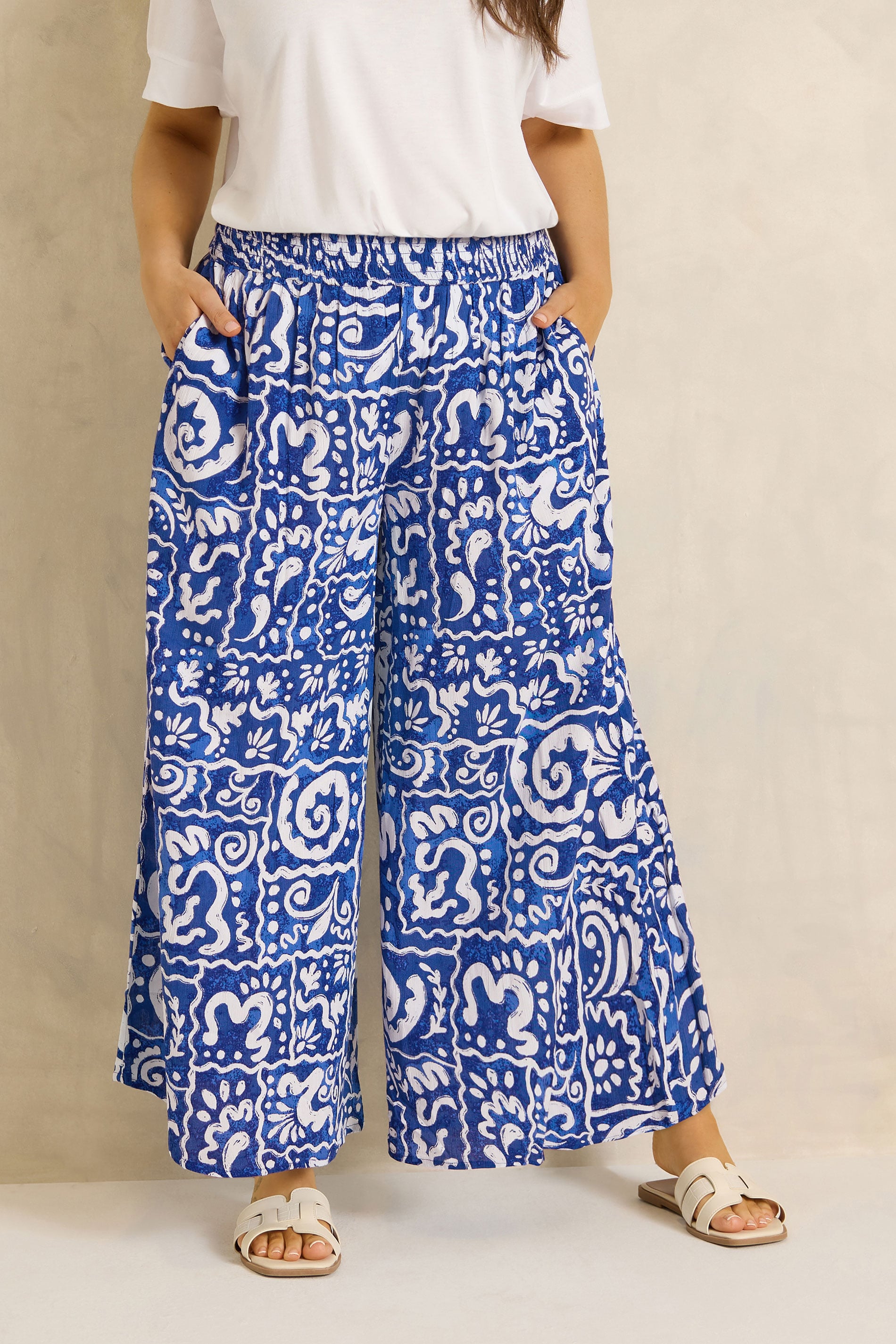 Evans Women's Blue Plus Abstract Print Wide Leg Trouser Size 26-28