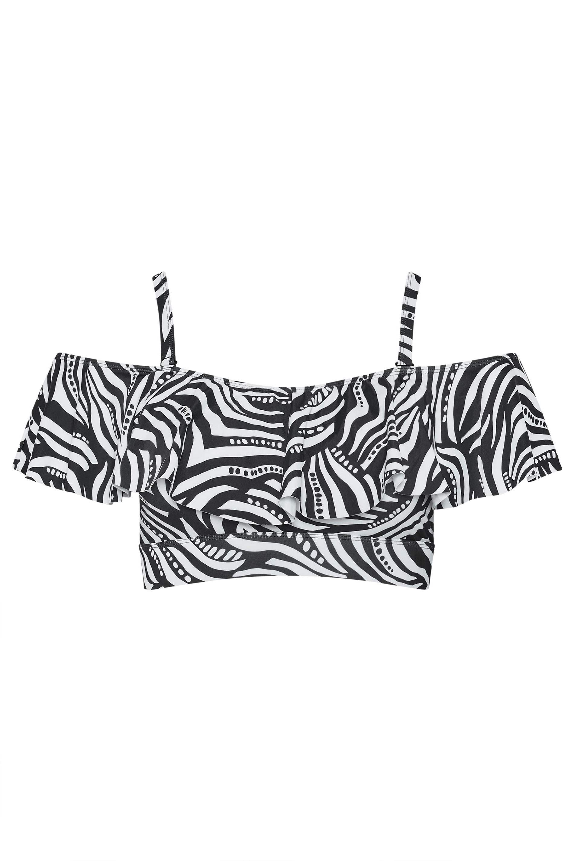 YOURS Plus Size Black Abstract Frill Bardot Bikini Top | Yours Clothing 9