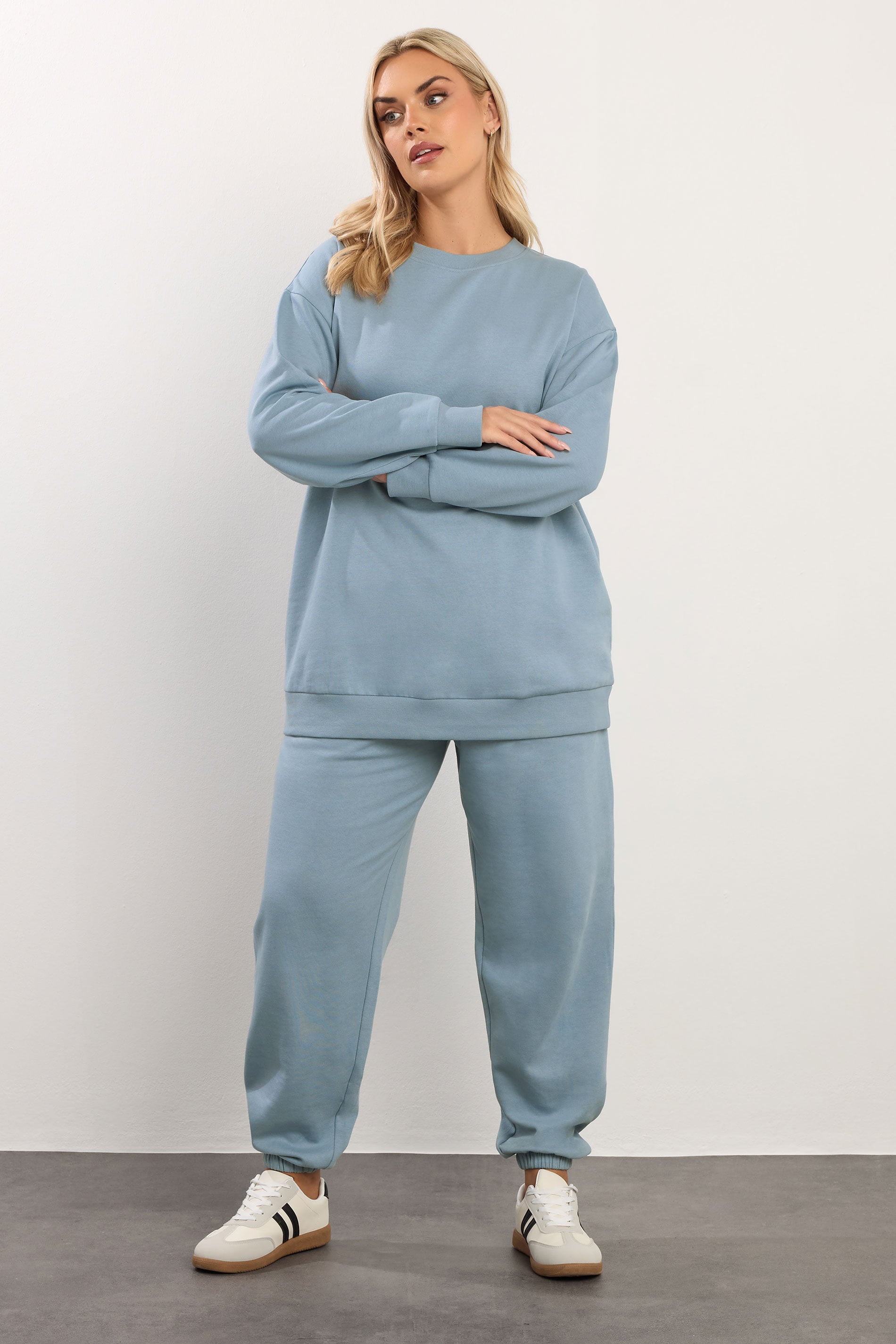 YOURS Plus Size Dusky Blue Cuffed Joggers | Yours Clothing 1