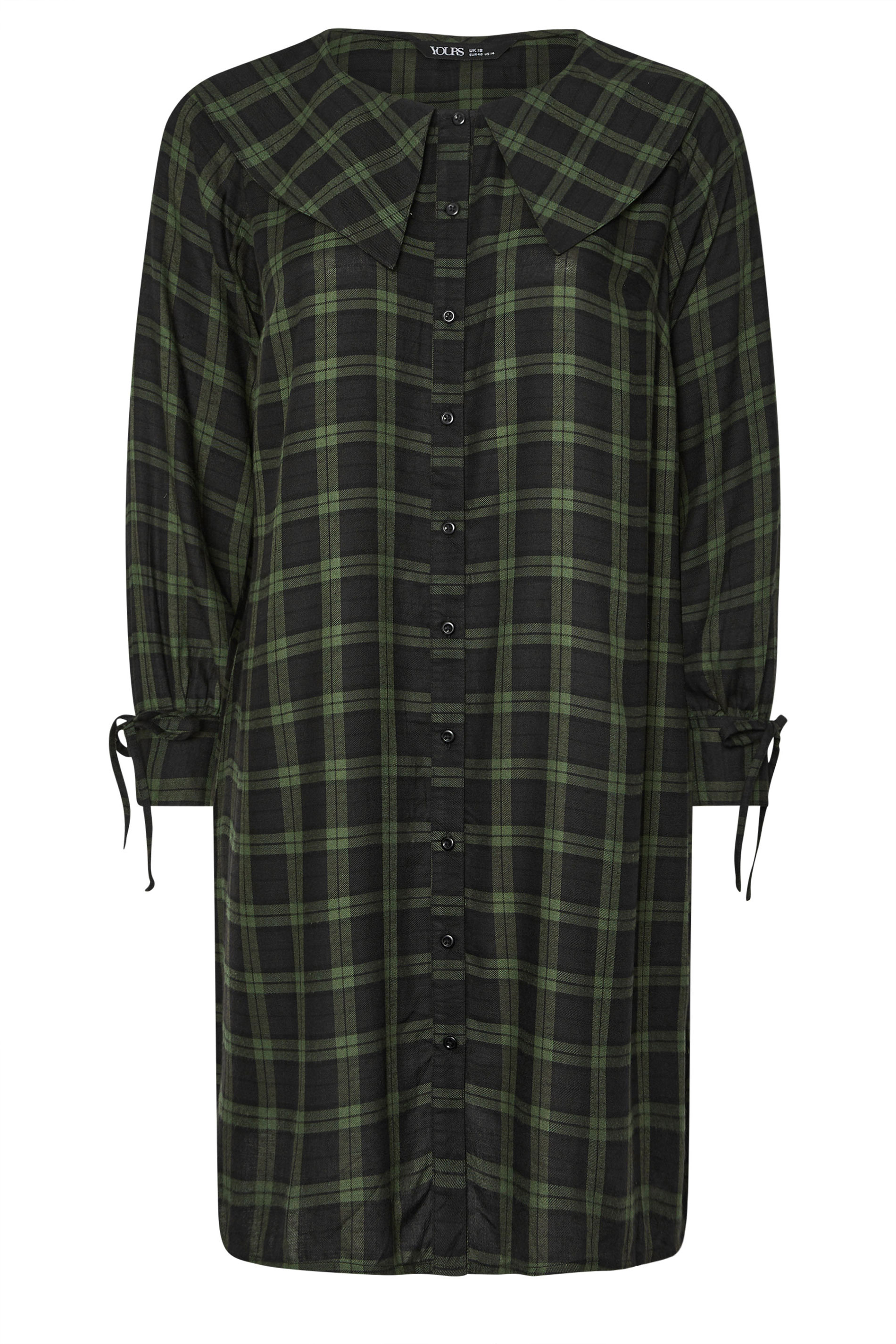 YOURS Plus Size Khaki Green Check Collar Mini Dress | Yours Clothing 6