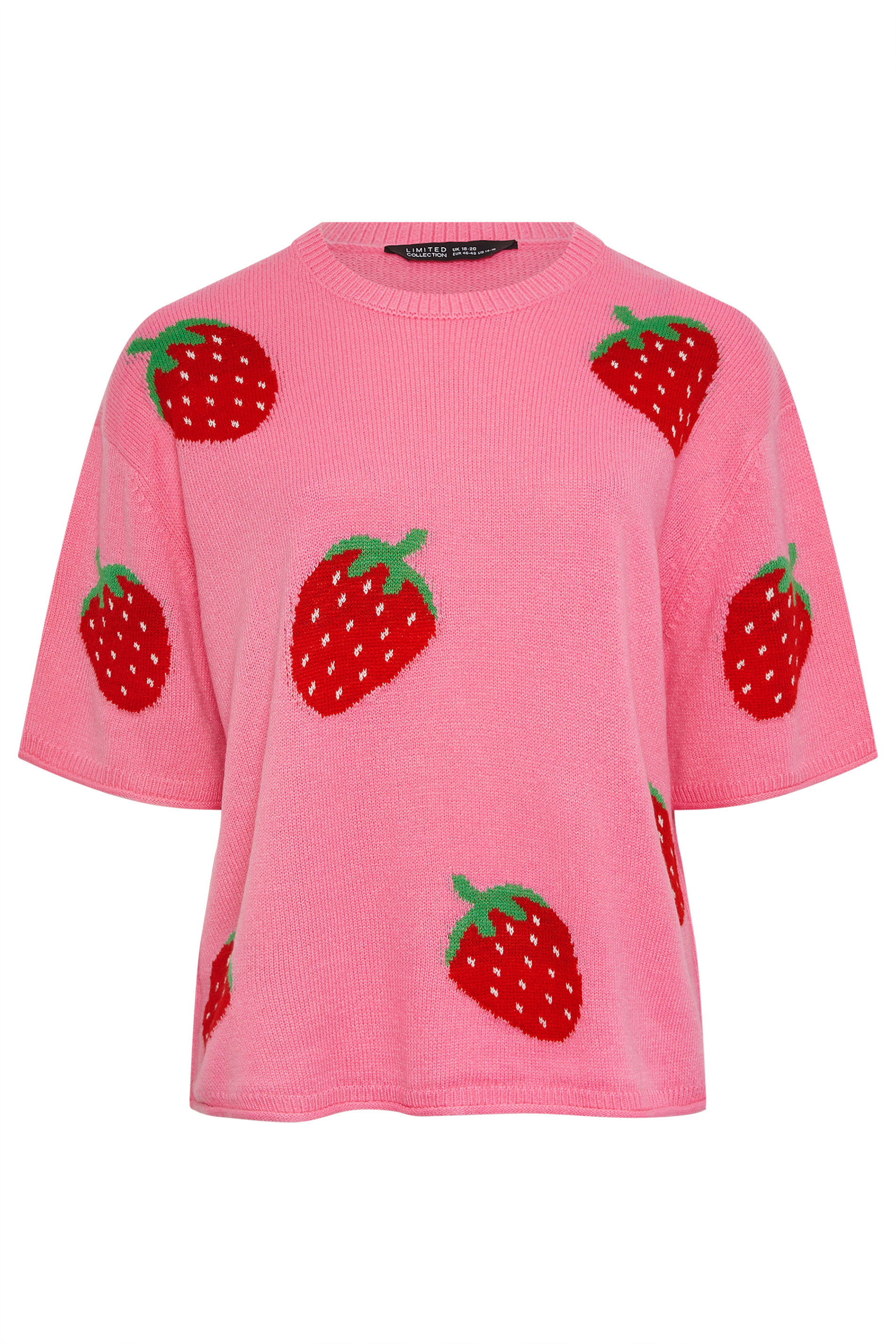 LIMITED COLLECTION Plus Size Pink Strawberry Knitted Boxy Top 6