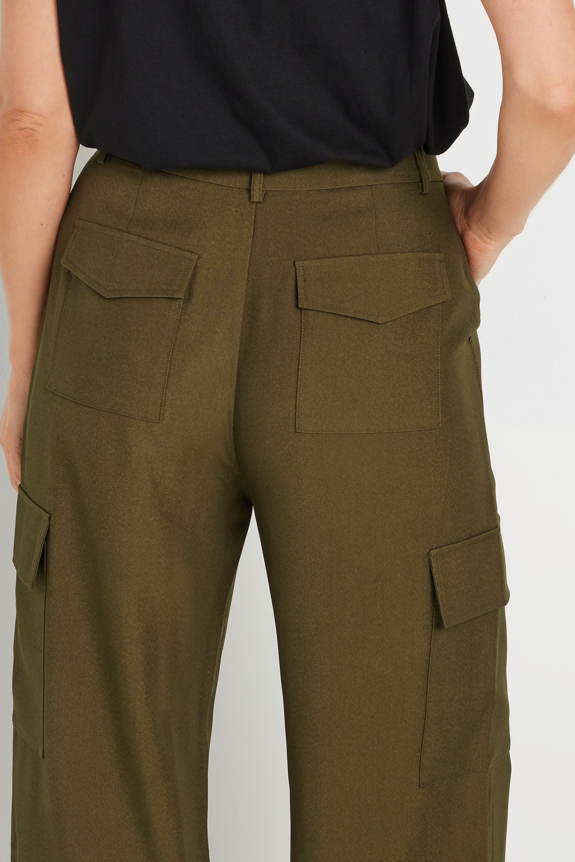 LTS Tall Khaki Green Tailored Cargo Pocket Wide Leg Trousers | Long Tall Sally 6