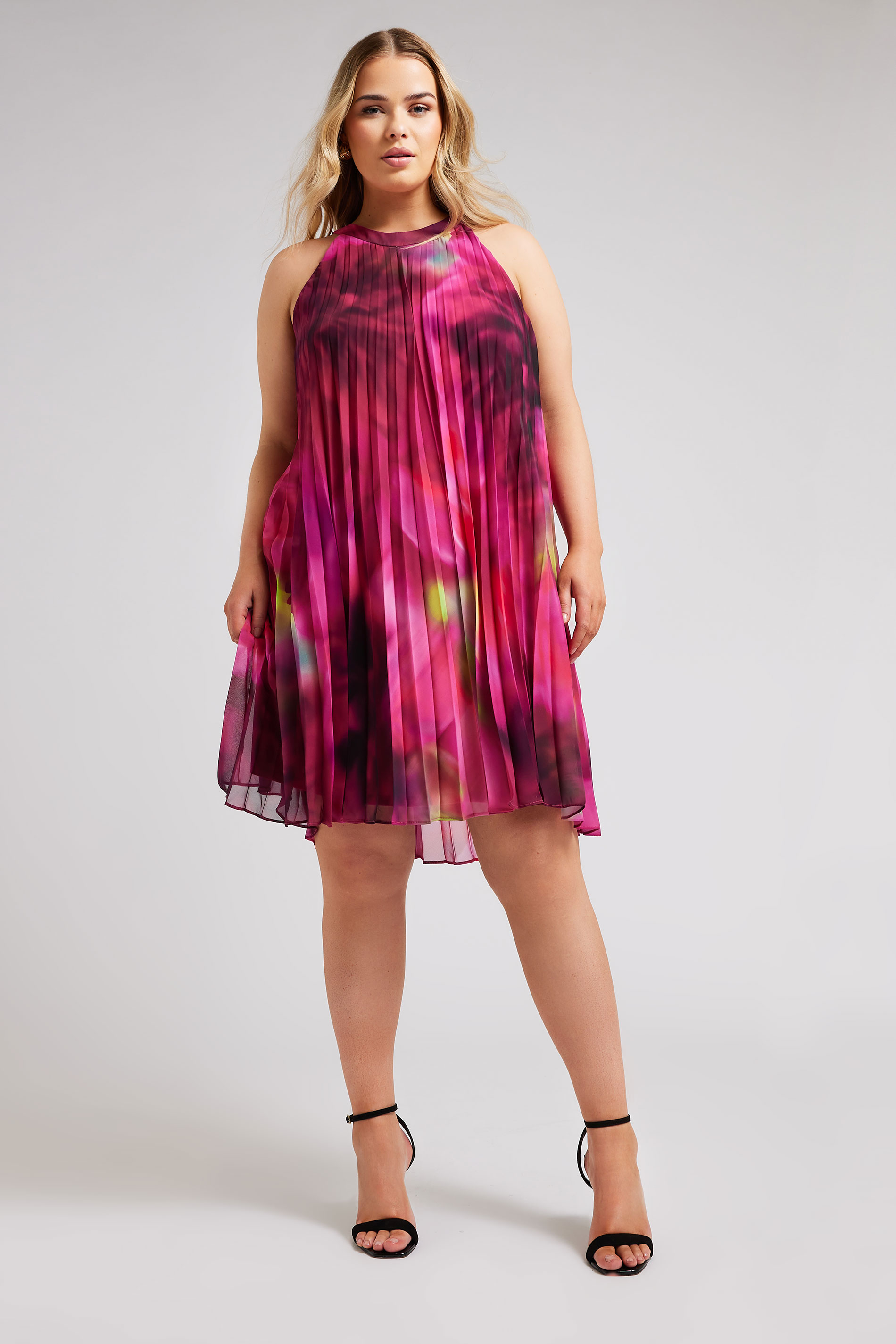 YOURS LONDON Plus Size Pink Floral Print Halter Neck Dress | Yours Clothing 3