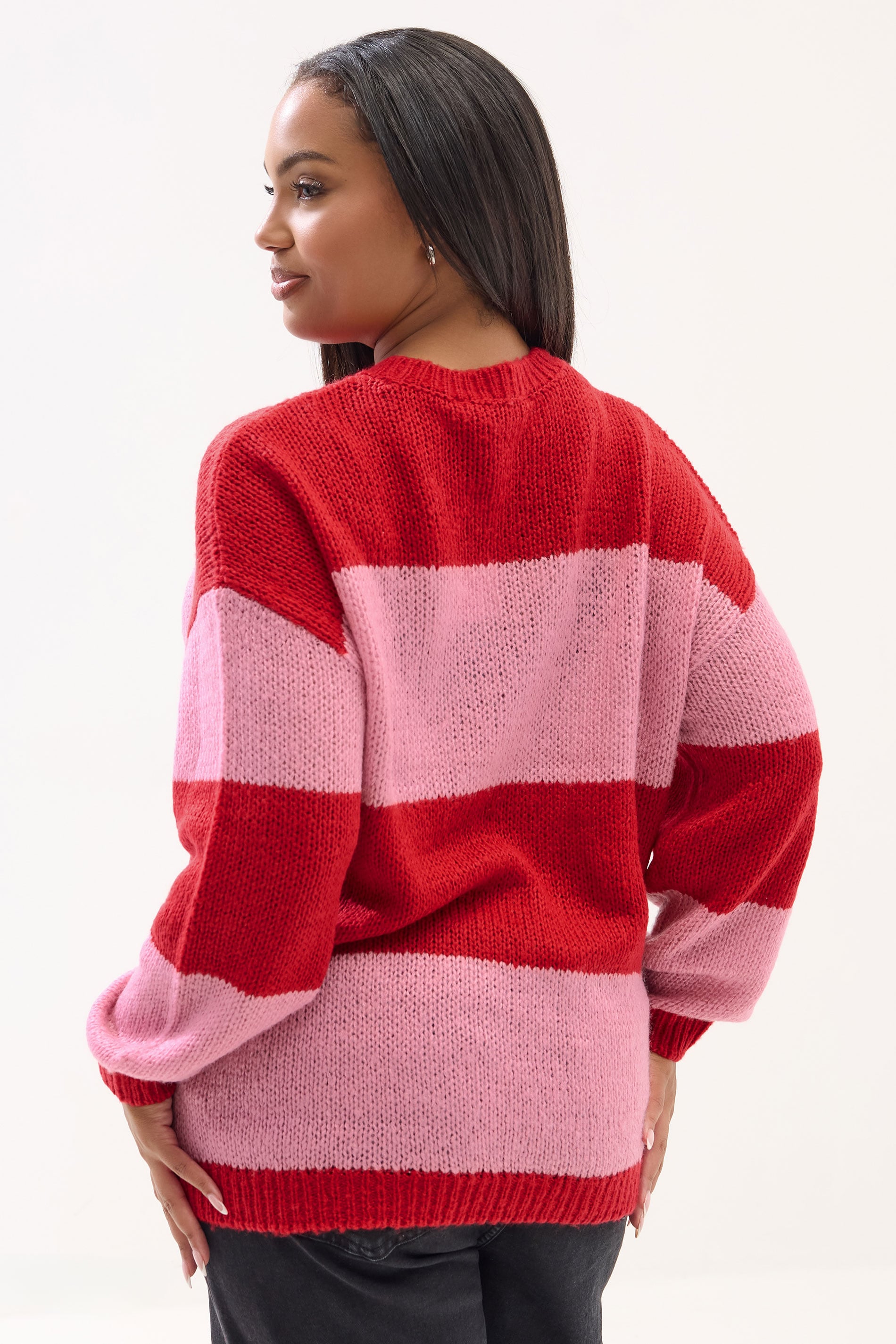 YOURS Plus Size Red & Pink Striped Soft Touch Knitted Jumper | Yours Clothing 2
