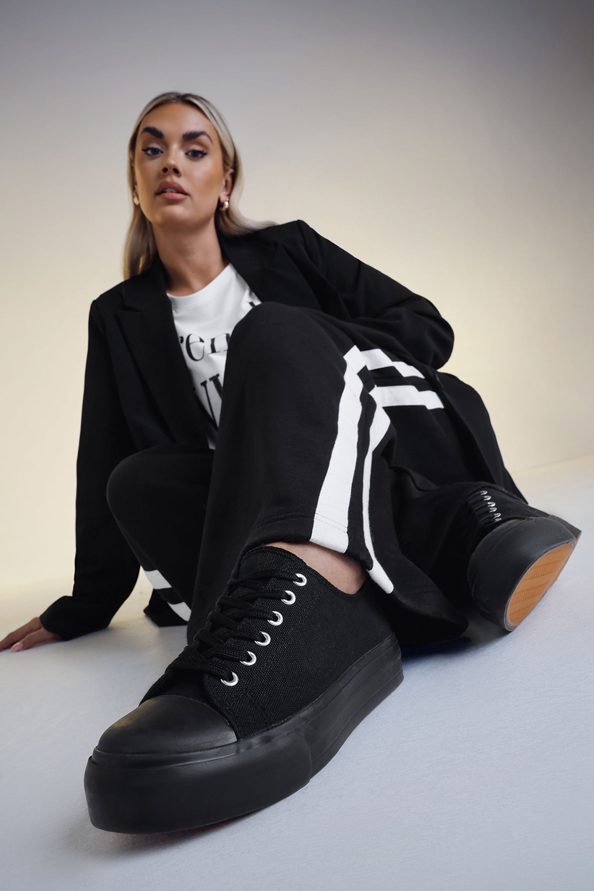 Black Canvas Trainers In Wide E Fit & Extra Wide EEE Fit | Yours Clothing 1