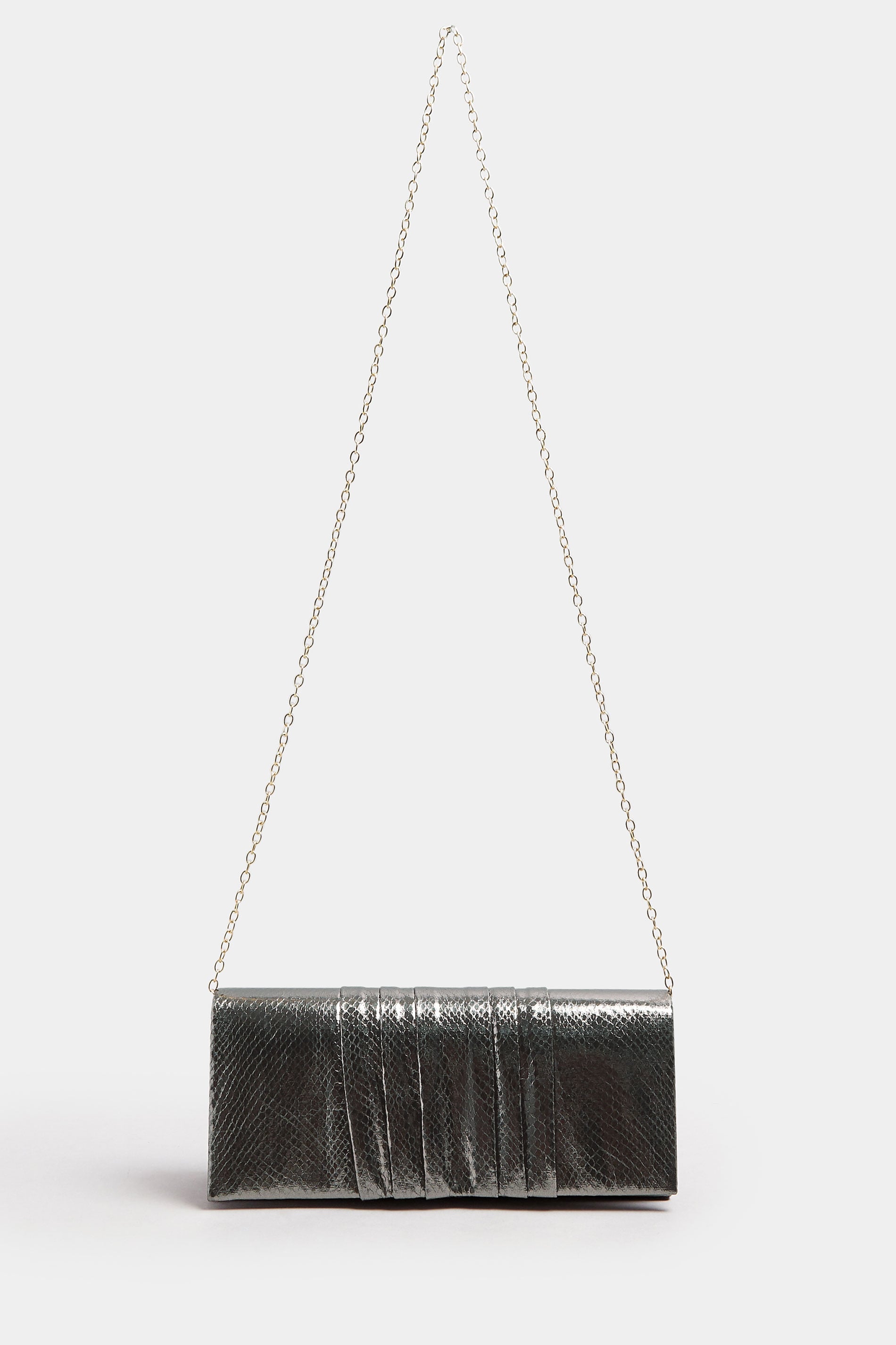 Silver Faux Leather Metallic Clutch Bag | Yours Clothing 3