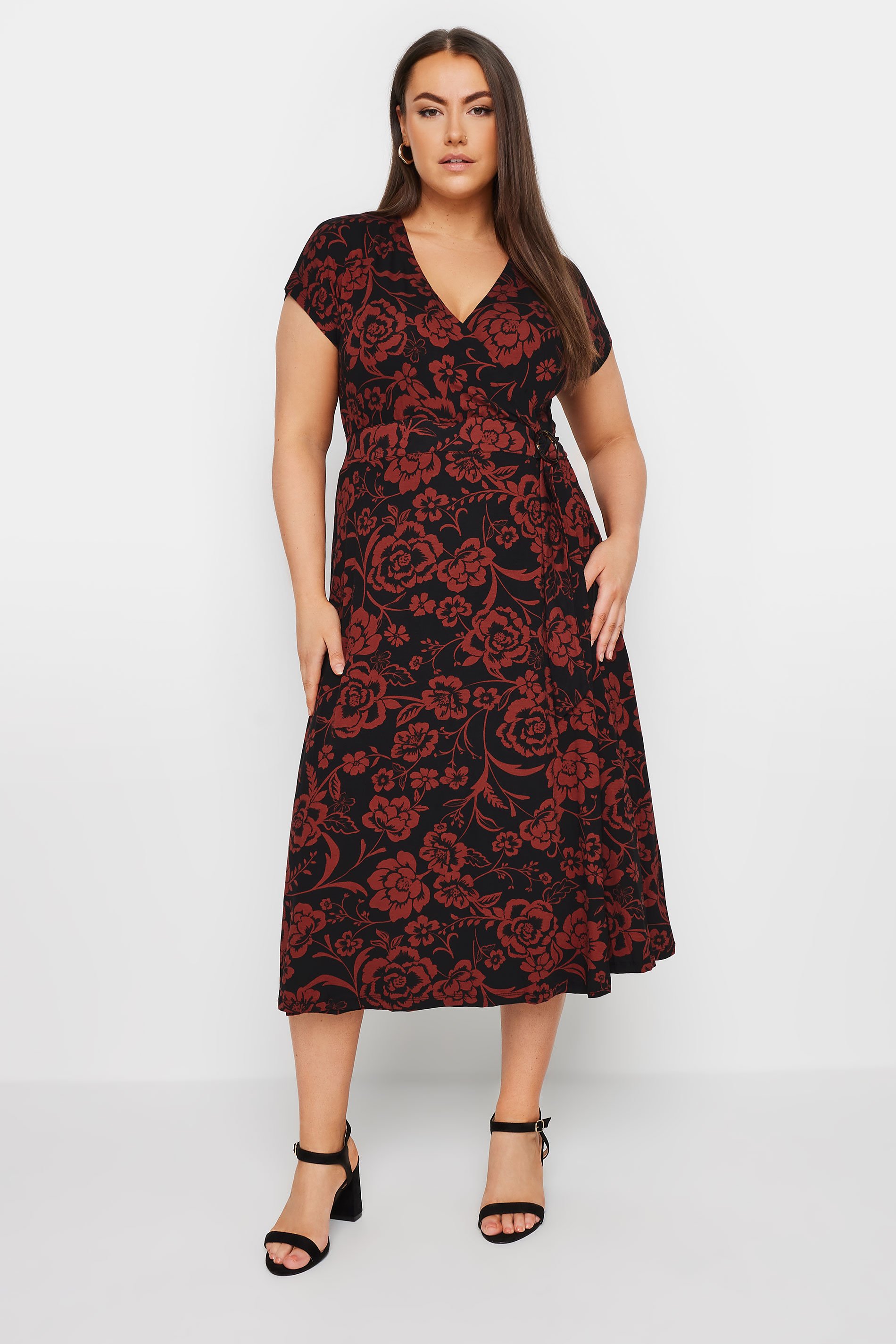 YOURS Plus Size Red Floral Print Wrap Dress | Yours Clothing 2