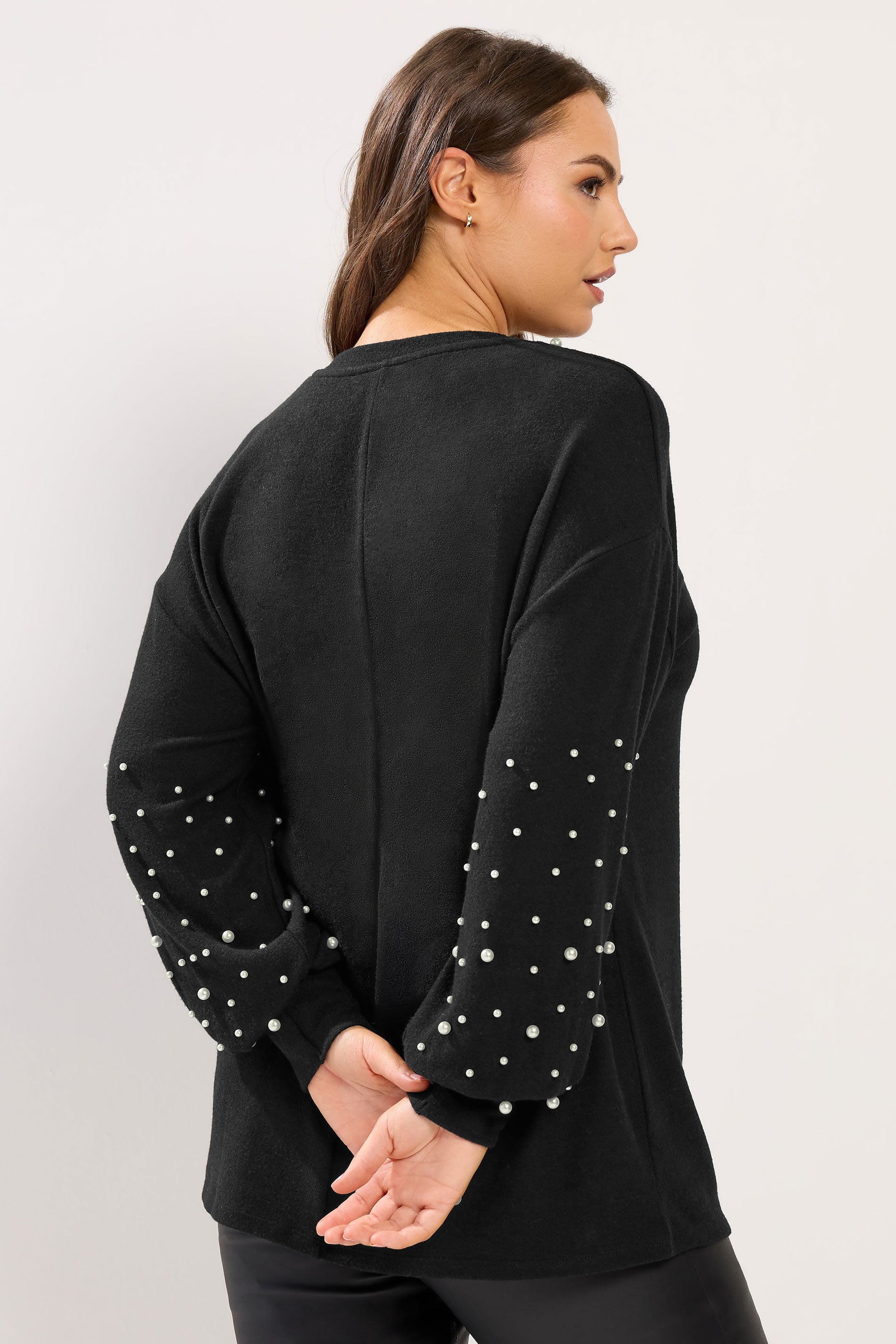 YOURS Plus Size Black Pearl Embellished Jumper | Yours Clothing 2