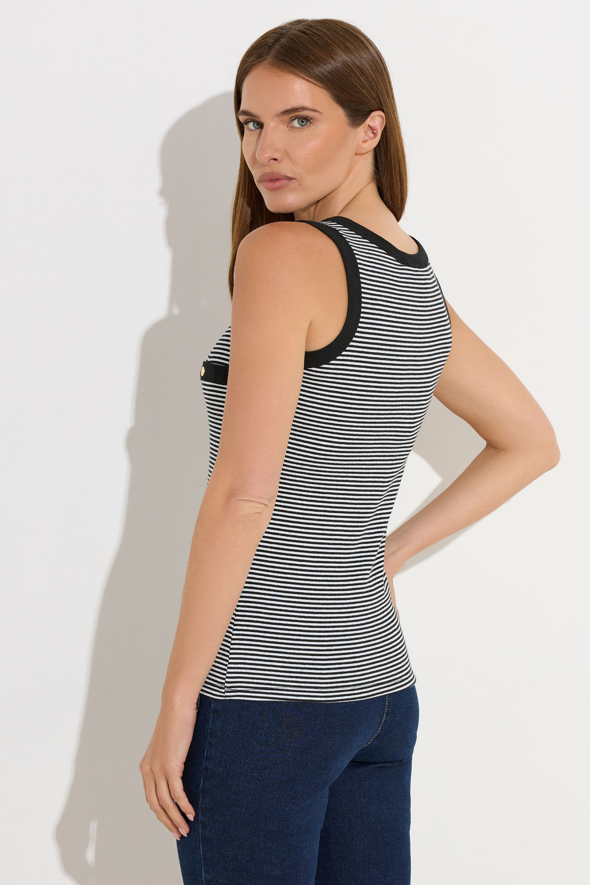 STAR Black Striped Ribbed Button Vest Top | StarByJM 2