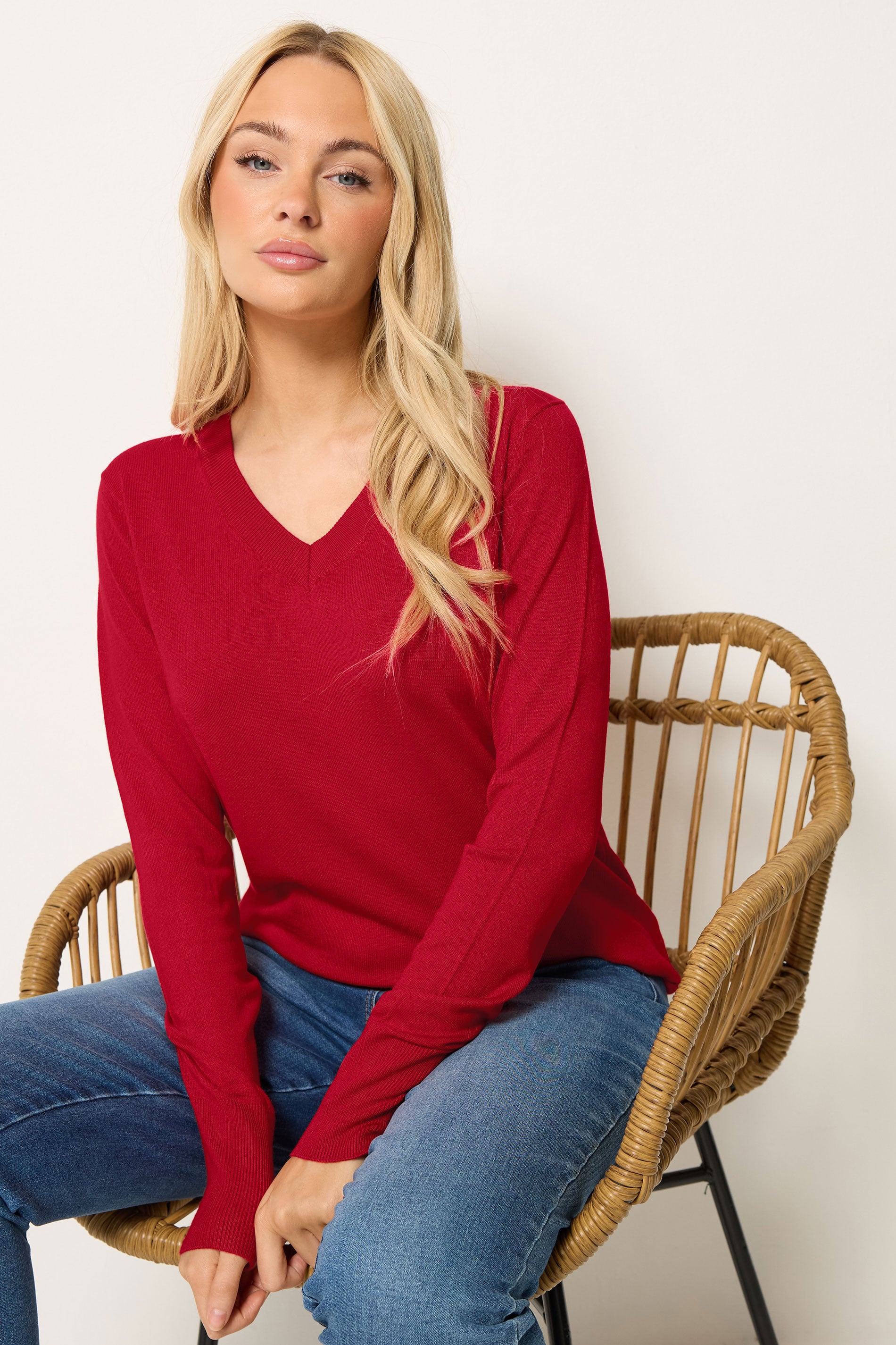 M&Co Red Long Sleeve V-Neck Jumper | M&Co 3
