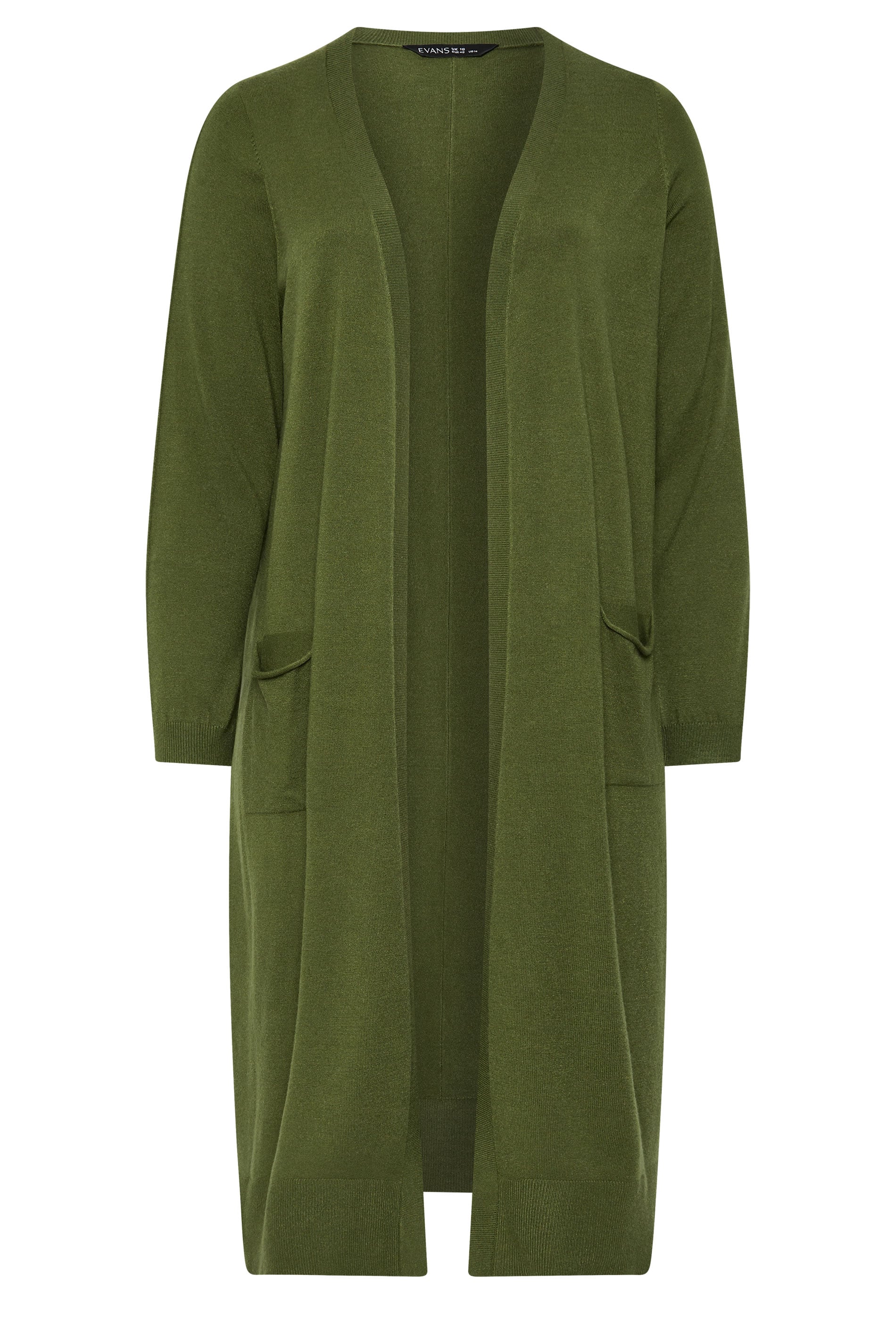 Evans Women's Green Plus Olive Longline Cardigan Size 26-28