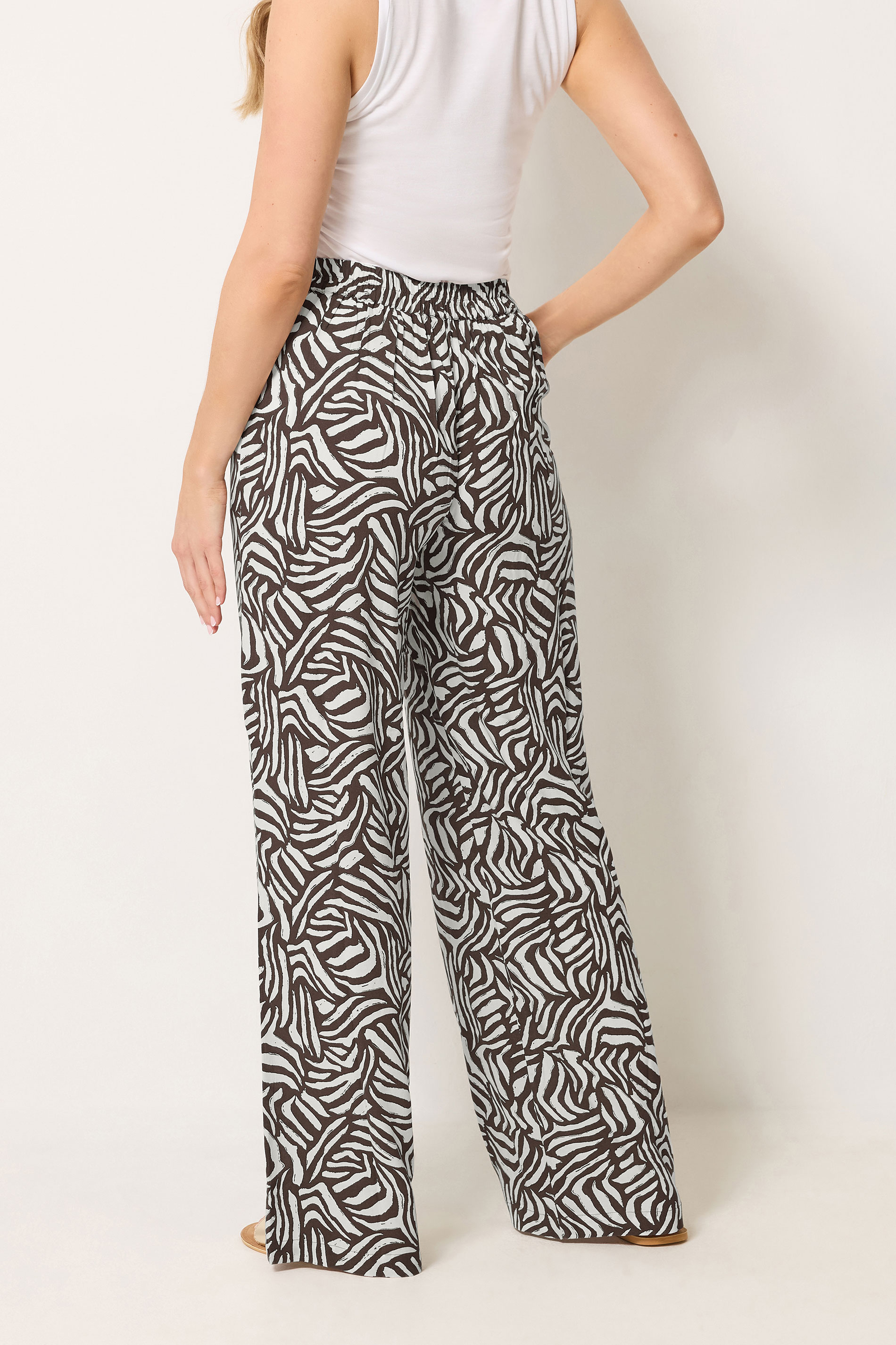 LTS Tall Women's Chocolate Brown Zebra Print Wide Leg Trousers | Long Tall Sally 2