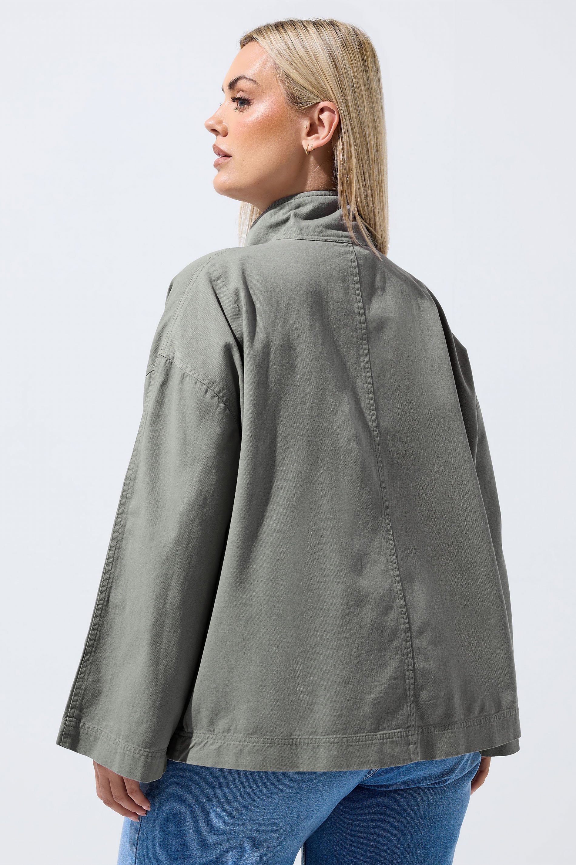 LIMITED COLLECTION Plus Size Stone Grey Funnel Neck Shacket | Yours Clothing 4