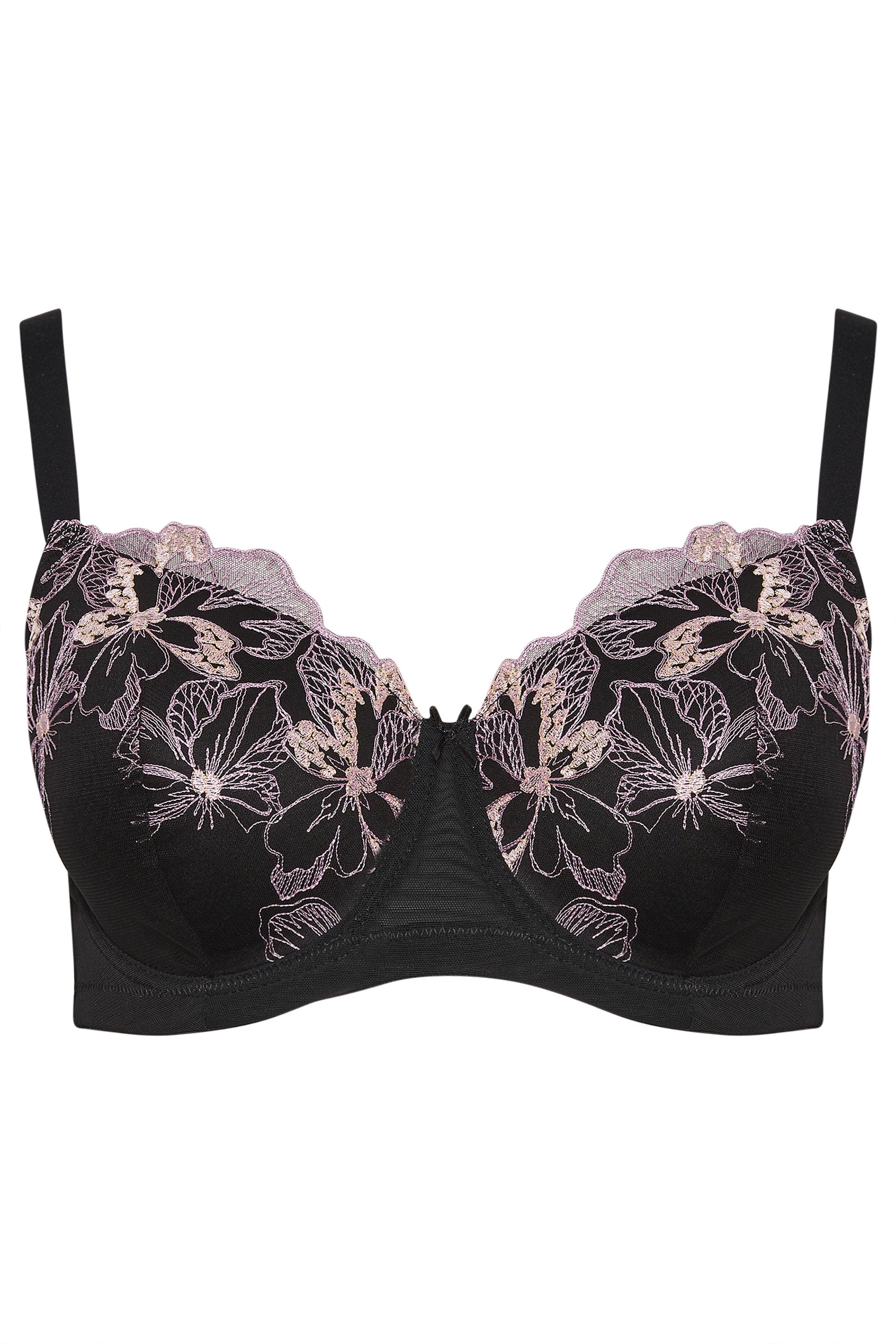 YOURS 2 PACK Plus Size Black & Pink Embroidered Padded Bras | Yours Clothing 9