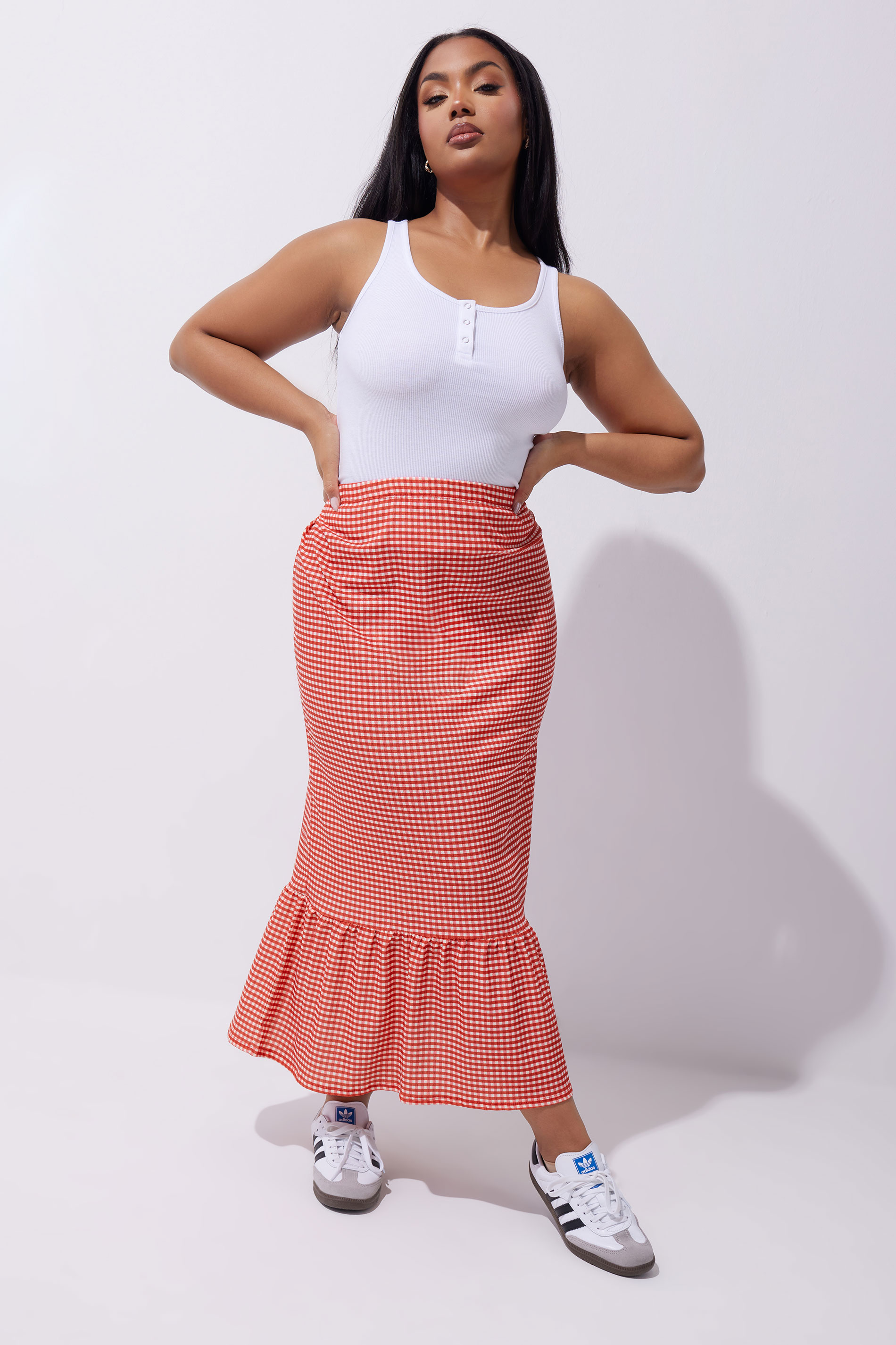 LIMITED COLLECTION Plus Size Red Gingham Print Maxi Skirt | Yours Clothing 3